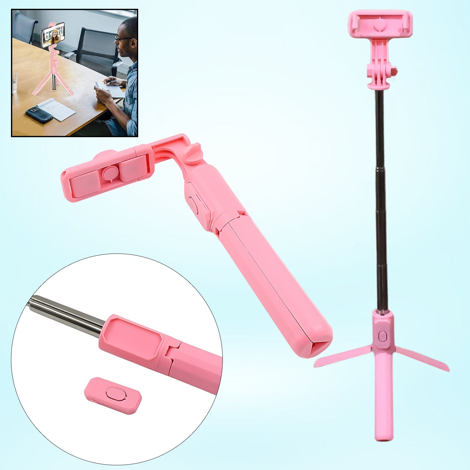Portable Foldable Selfie Stick with Remote Control, 3-Axis Tripod
