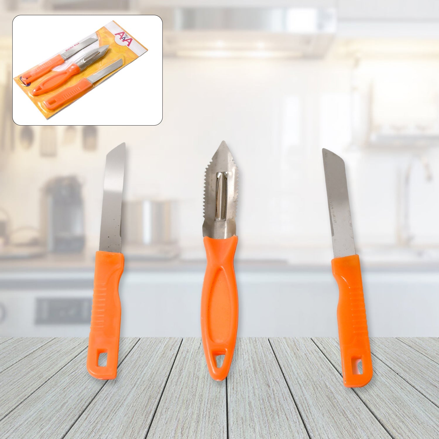8217 3in1 Multipurpose Stainless Steel Classic Kitchen Knife Set of 3 for Fruits and Vegetable Chopping / Cutting / Peeling, Kitchen Knife / Vegetable Peeler / Plain Knife