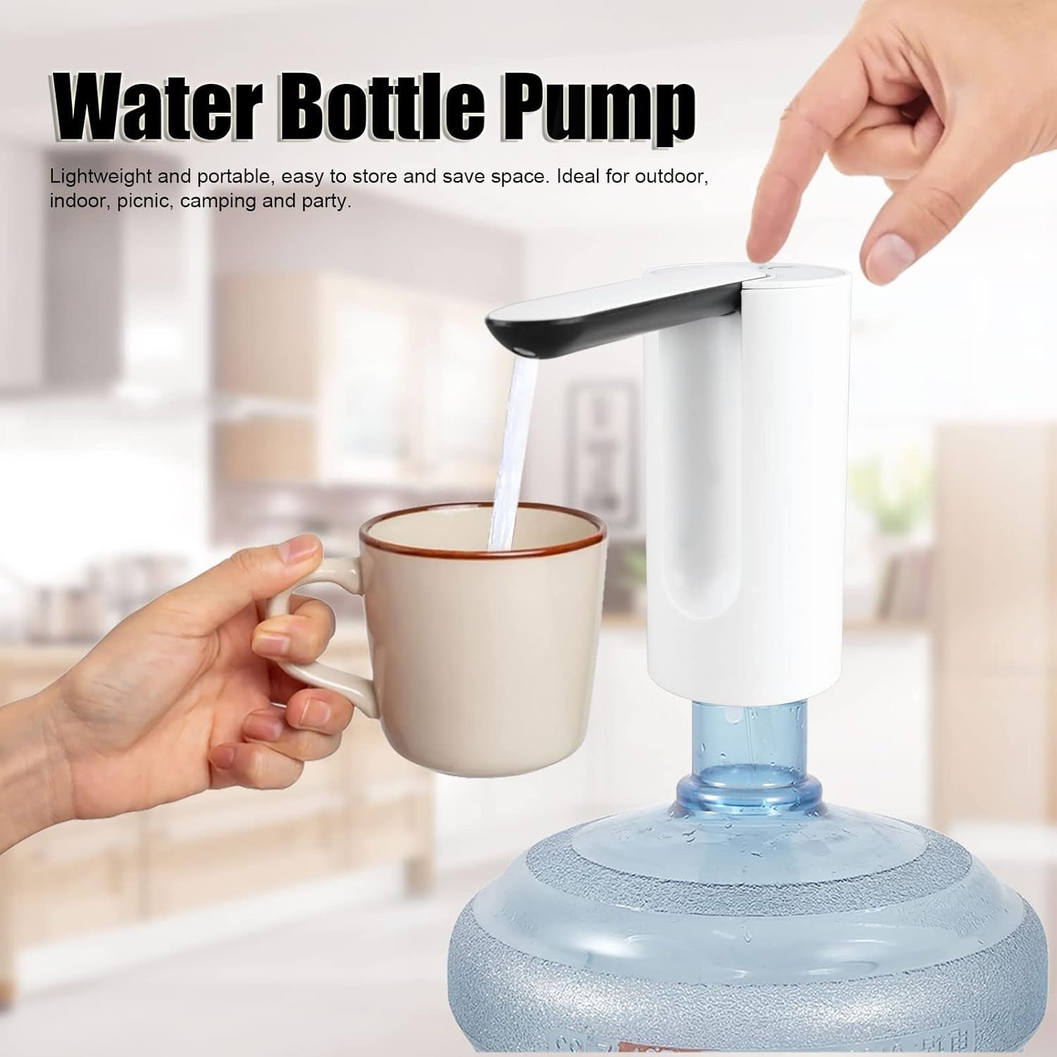 17825 Foldable Water Dispenser, Portable Water Bottle Pump USB Charging Electric Automatic Drinking Pump, Portable Drinking Dispenser Pump for Home Kitchen Living Room Office Camping