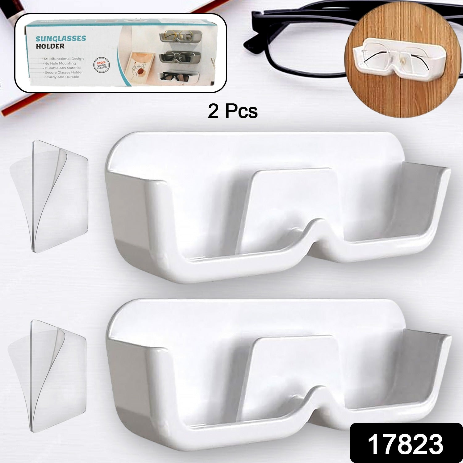 17823 Wall Mount Sunglass Organizer Simple Space Saving Glasses Storage Box Eyewear Stand Holder for Showcase Bedroom Apartment With 2 pc Double Sided Adhesive Sticker (2 Pcs Set)