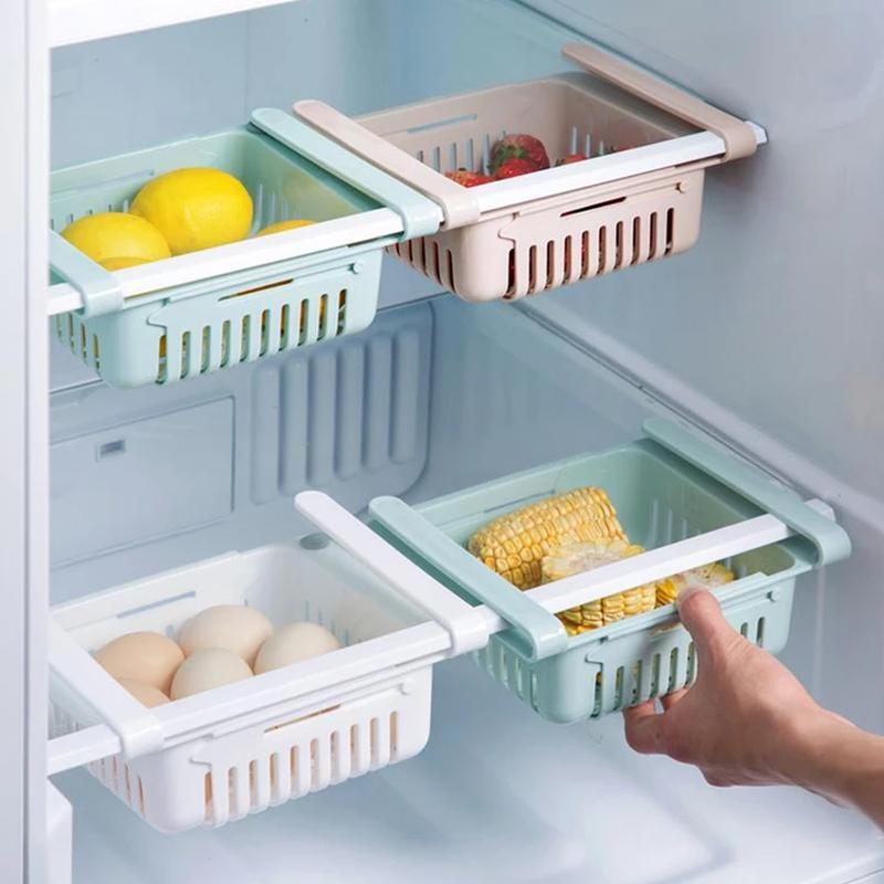 Adjustable fridge organizer drawers for storage. Adjustable fridge organizer drawers for storage.