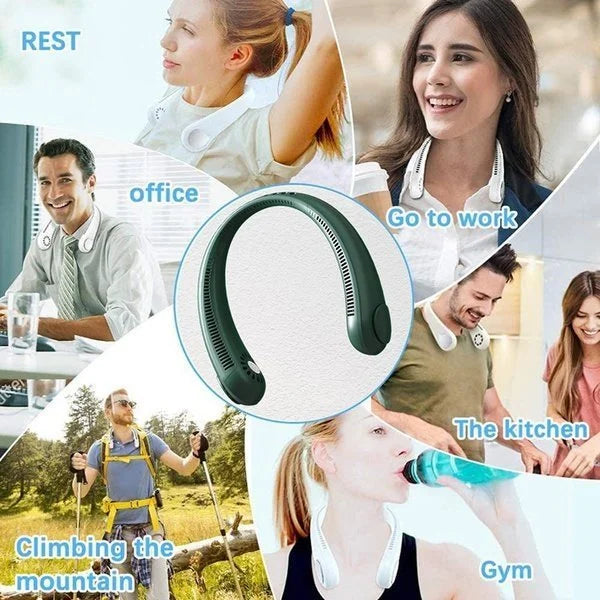 0876 Neck Fan, Portable and Wearable Personal Fan, USB Rechargeable, Headphone Design, Neckband Fan with 3 Speeds, suitable for outdoor family sports travel
