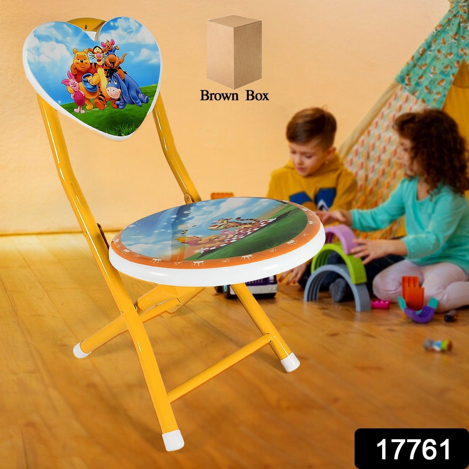 17761 Heart Shape Kids Chair Cartoon Printed Foldable Kids / Children Folding Chair for Playrooms, Schools, Daycares, and Home. Metal and Fibre Body Picnic Beach Camping Chair (1 Pc)