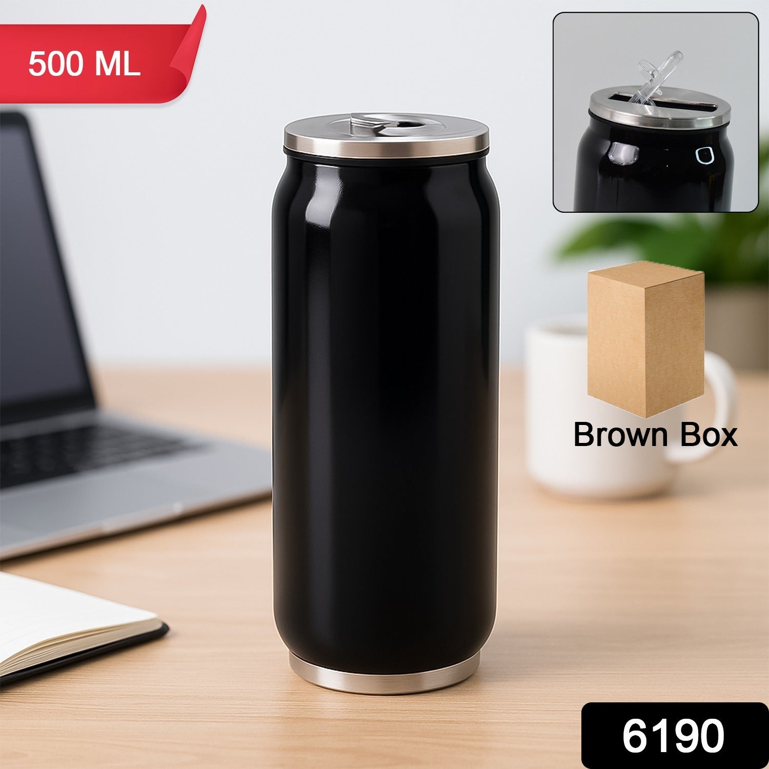 Stainless Steel Can-Shaped Vacuum Flask with Built-In Straw 500ml Approx, Tumbler (1 Pc) Stainless Steel Can-Shaped Vacuum Flask with Built-In Straw 500ml Approx, Tumbler (1 Pc)
