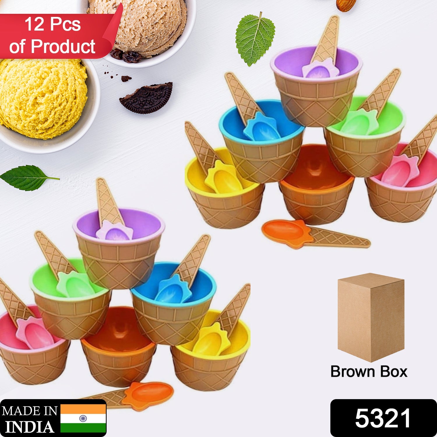 5321 ICE CREAM BOWL Spoon Set PLASTIC SOLID COLOUR
