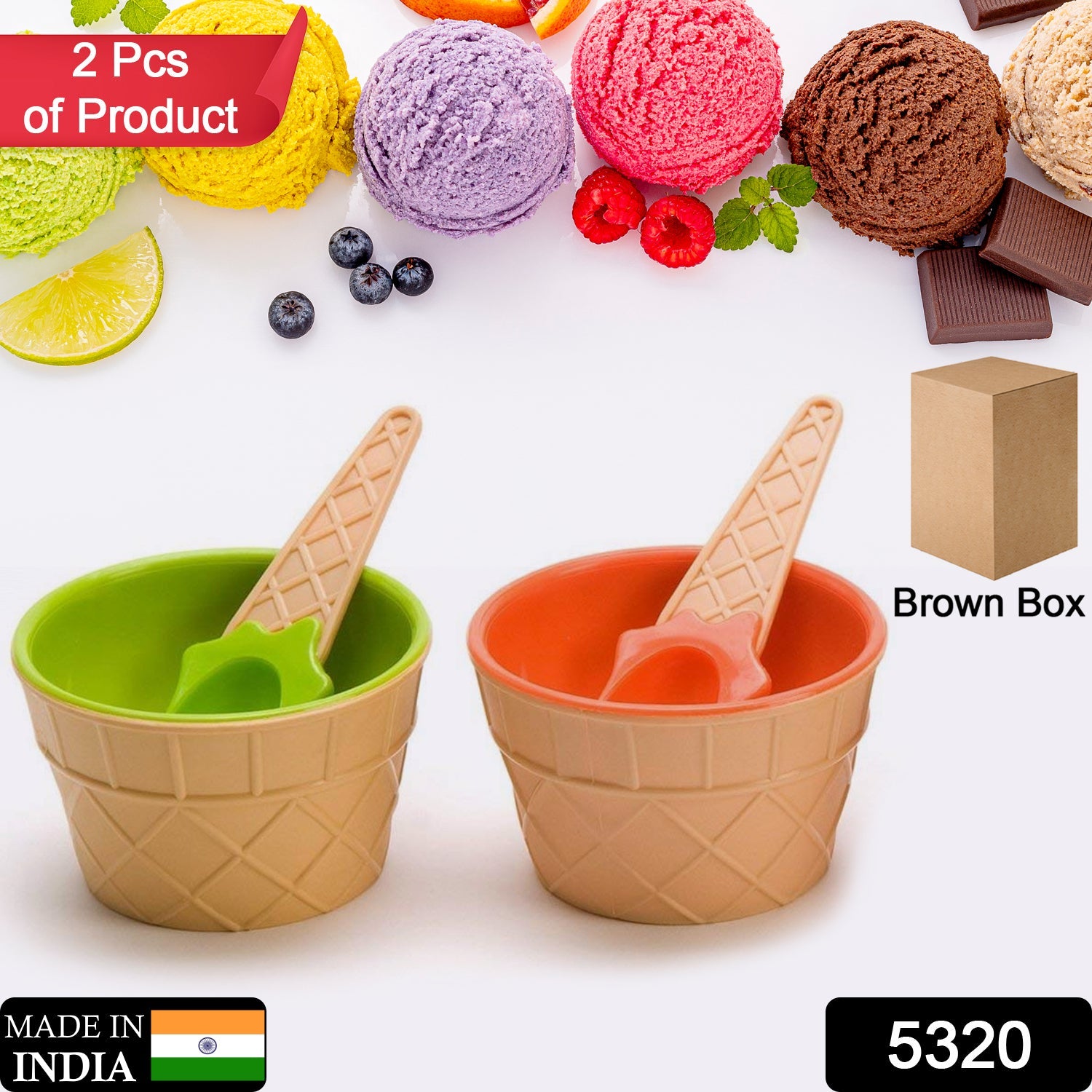 5320 Ice-Cream Waffle Spoon Bowel Cup Set Premium