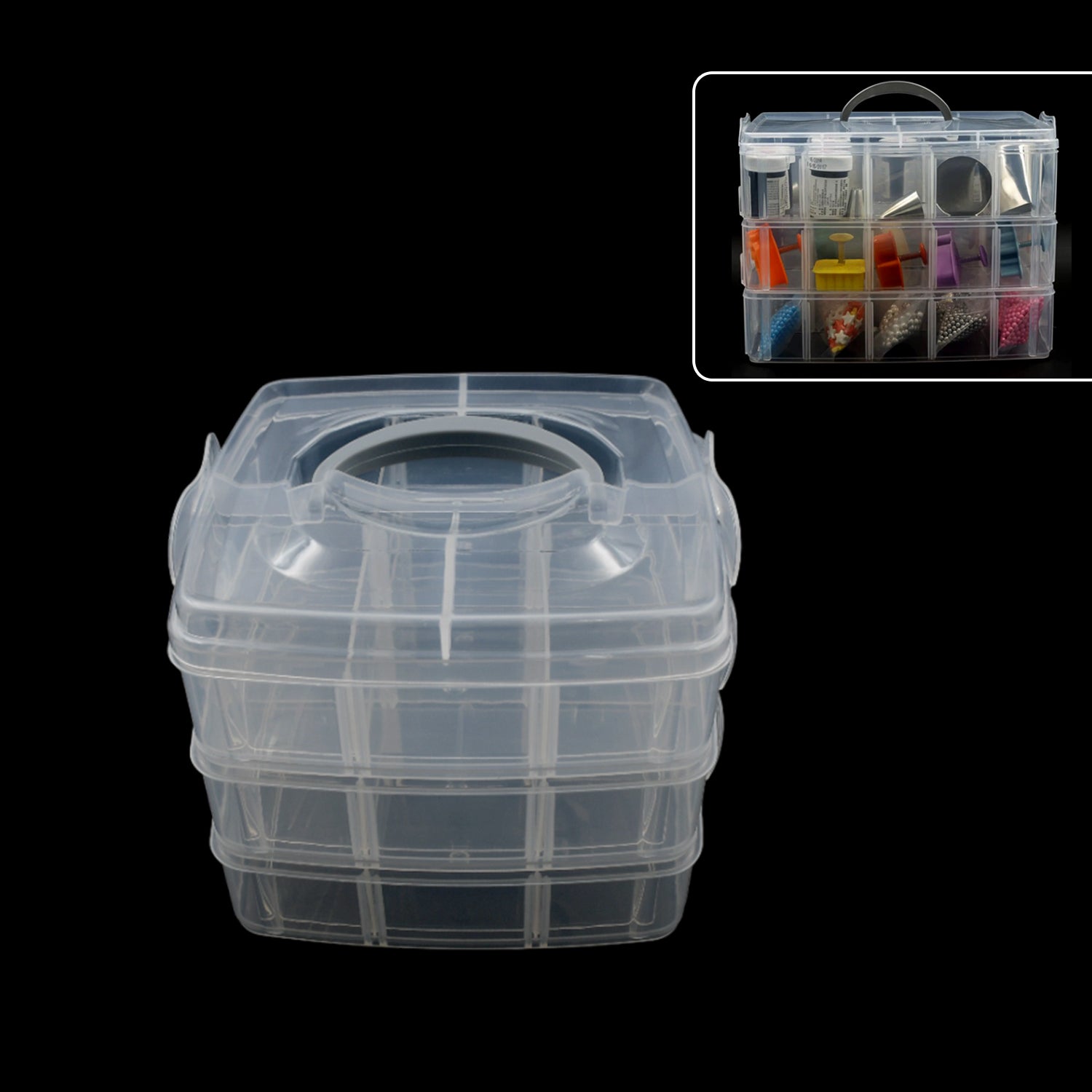 7984 18 Grid 3 Layer Box Clear Plastic Organizer Jewelry Storage