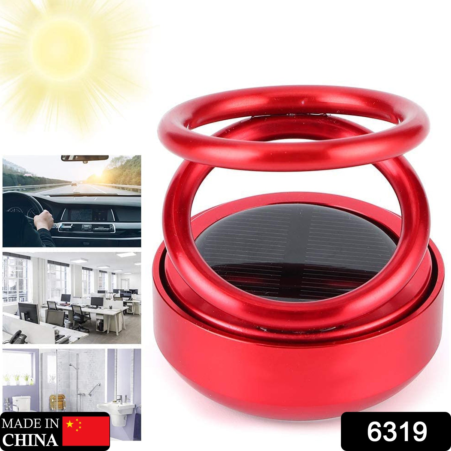 6319 Solar Power Car Aroma Diffuser 360°Double Ring Rotating