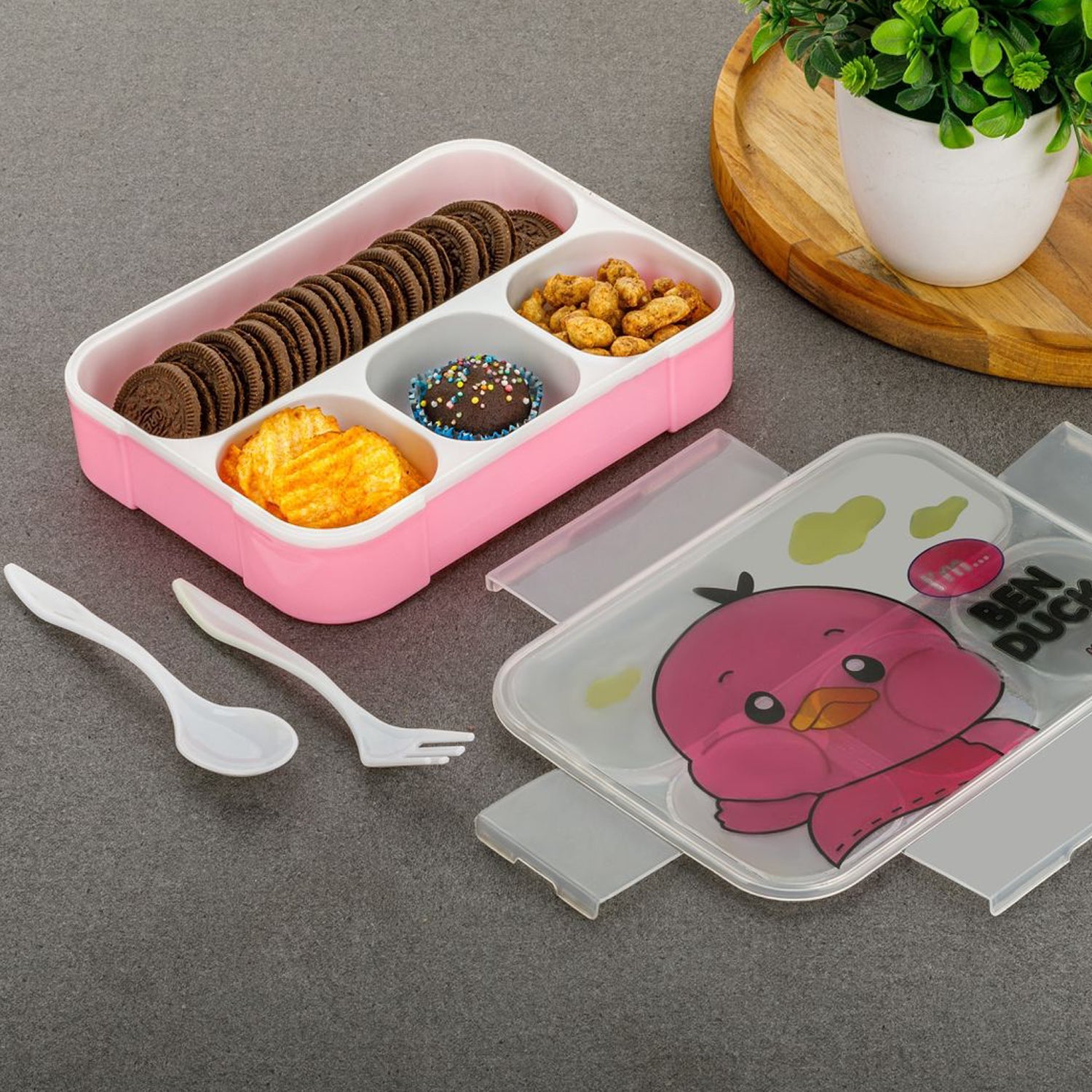 1PC Bento Box with Fork,4 Compartments Lunch Box Containers with Soup Box  for Toddler,Kids,Adults,Microwave and Dishwasher,Freezer Safe