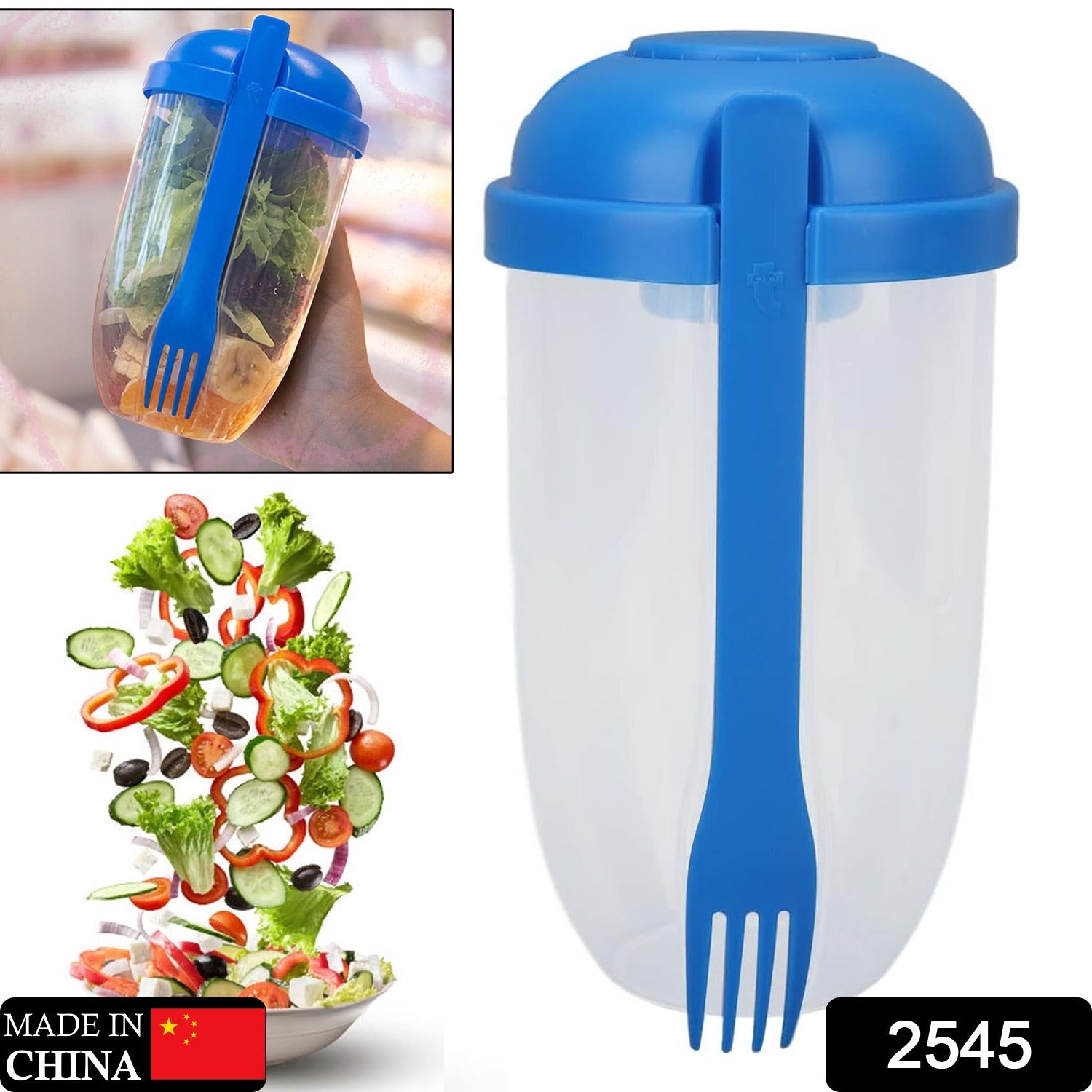 1pc Portable Double Layer Plastic Salad Cup, Breakfast Salad Cup