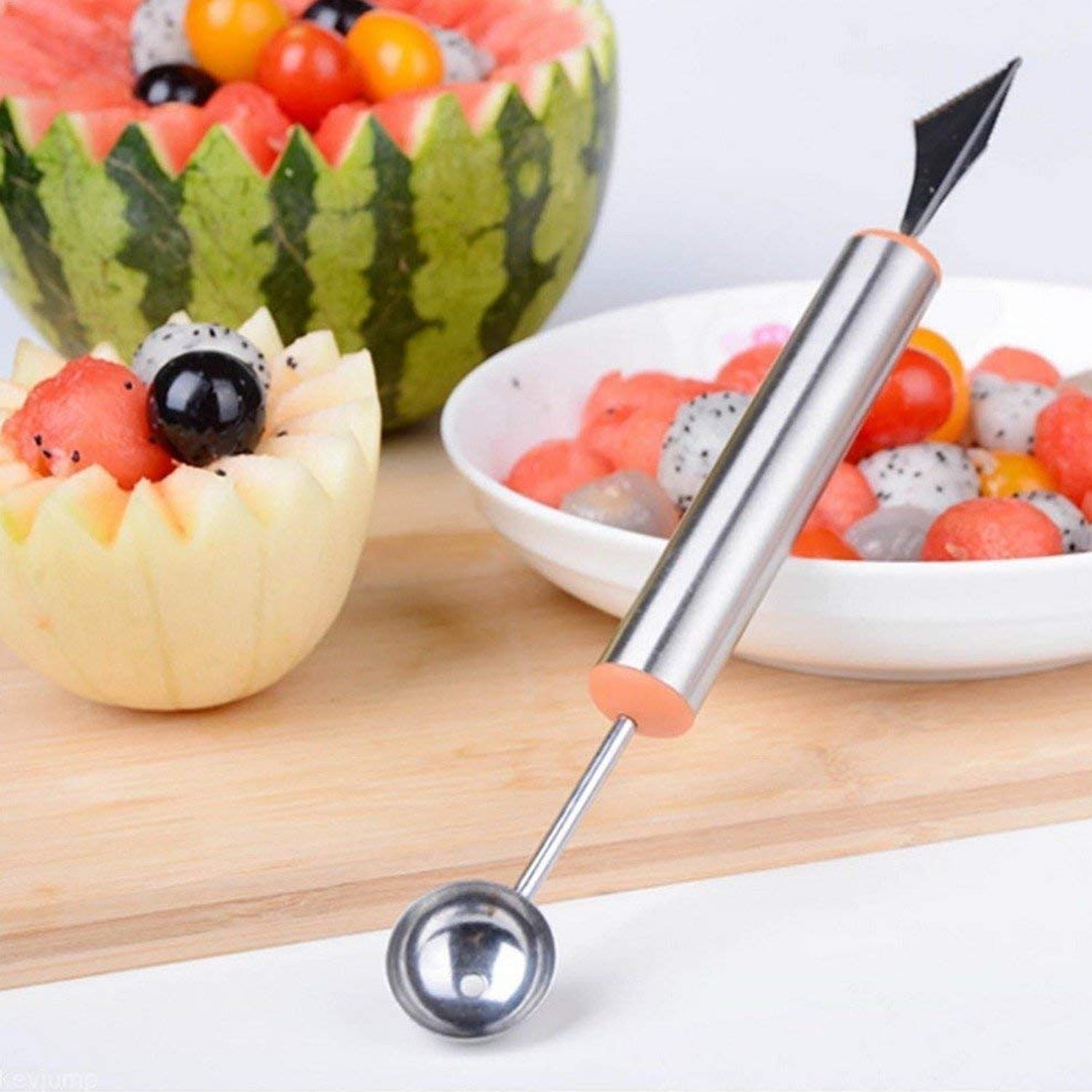 2 in 1 Melon Baller Scoop,Double-Sided Fruit Melon Baller Spoon, Kitchen  Tool for Making Melon Ball and Fruit Carving or ice Cream Scooper(Blue)