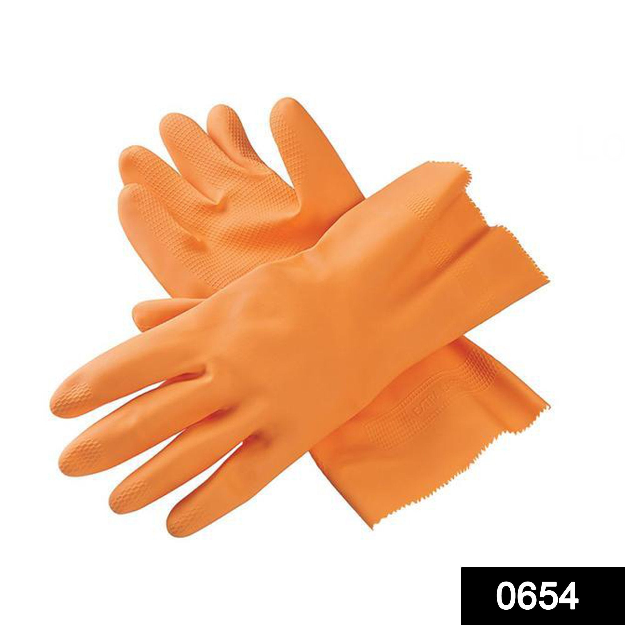 0654 - Cut Glove Reusable Rubber Hand Gloves (Orange) - 1 pc - SkyShopy