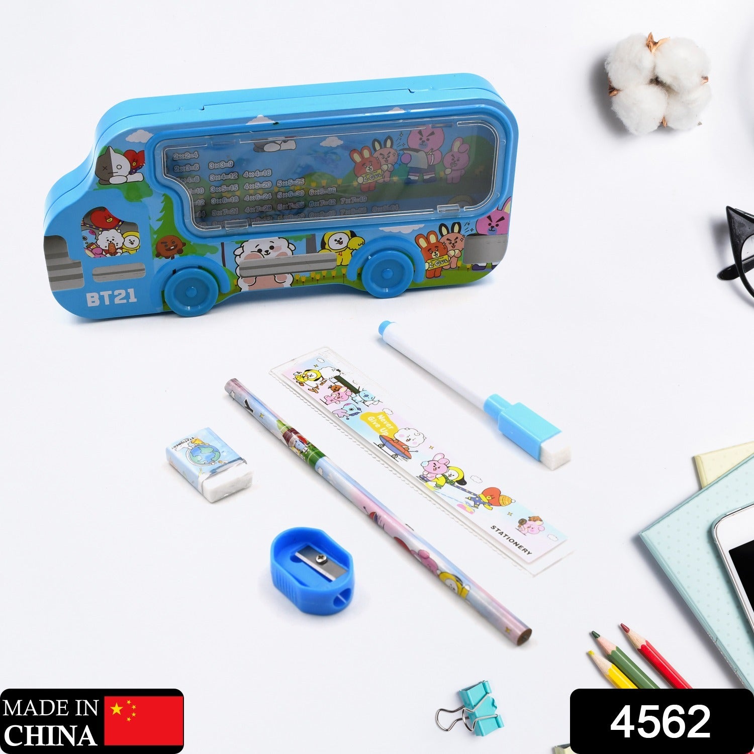 School Bus Pencil Box for Girls - Compass Box for Girls with Wheel
