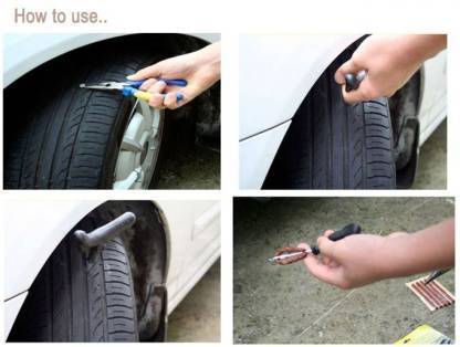 1513 Puncture Repair Kit Tubeless Tyre Full Set with Nose Pliers, Rubber Cement and Extra Strips for Cars, Bikes - SkyShopy