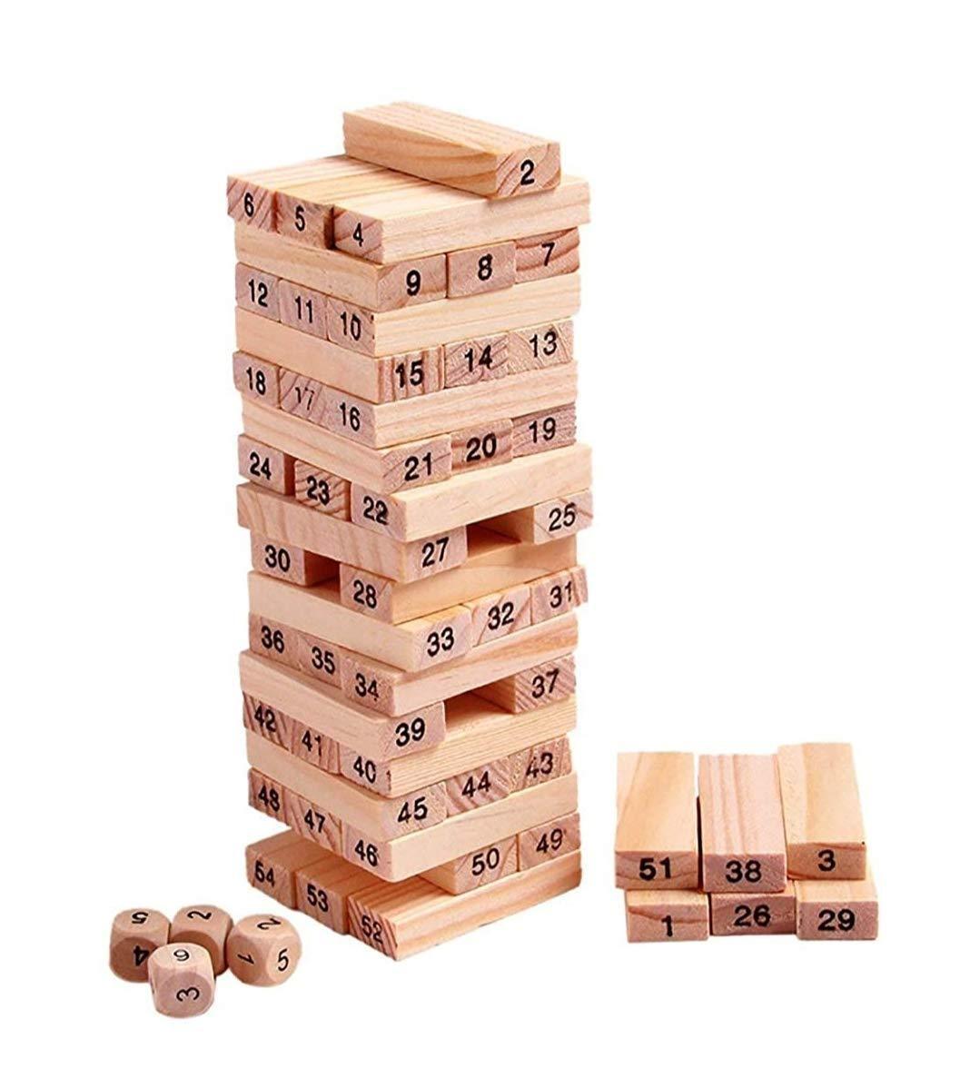 3903 54 Pieces Wooden Stacking Tower Numbers Building Blocks Game Board for Kids - SkyShopy