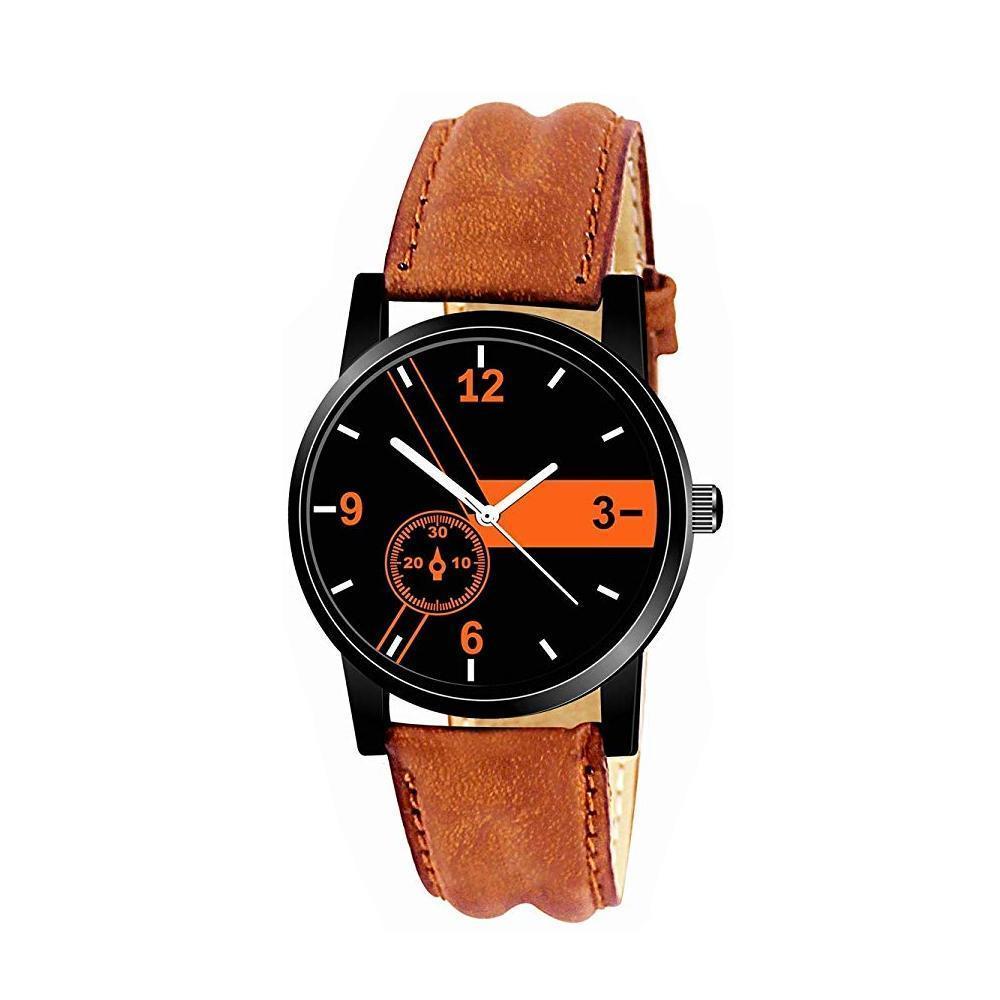 1811 Unique & Premium Analogue Watch Black and Orange Print Multicolour Dial Leather Strap (Watch 11) - SkyShopy