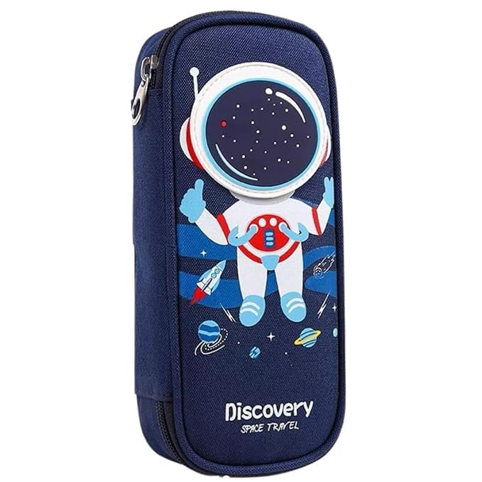 SkyShopy Cute 3D Space Pencil Case for Kids, Big Capacity Canvas Pencil Pouch with Zipper, Waterproof & Durable Large Storage Pencil case for Boys and Girl