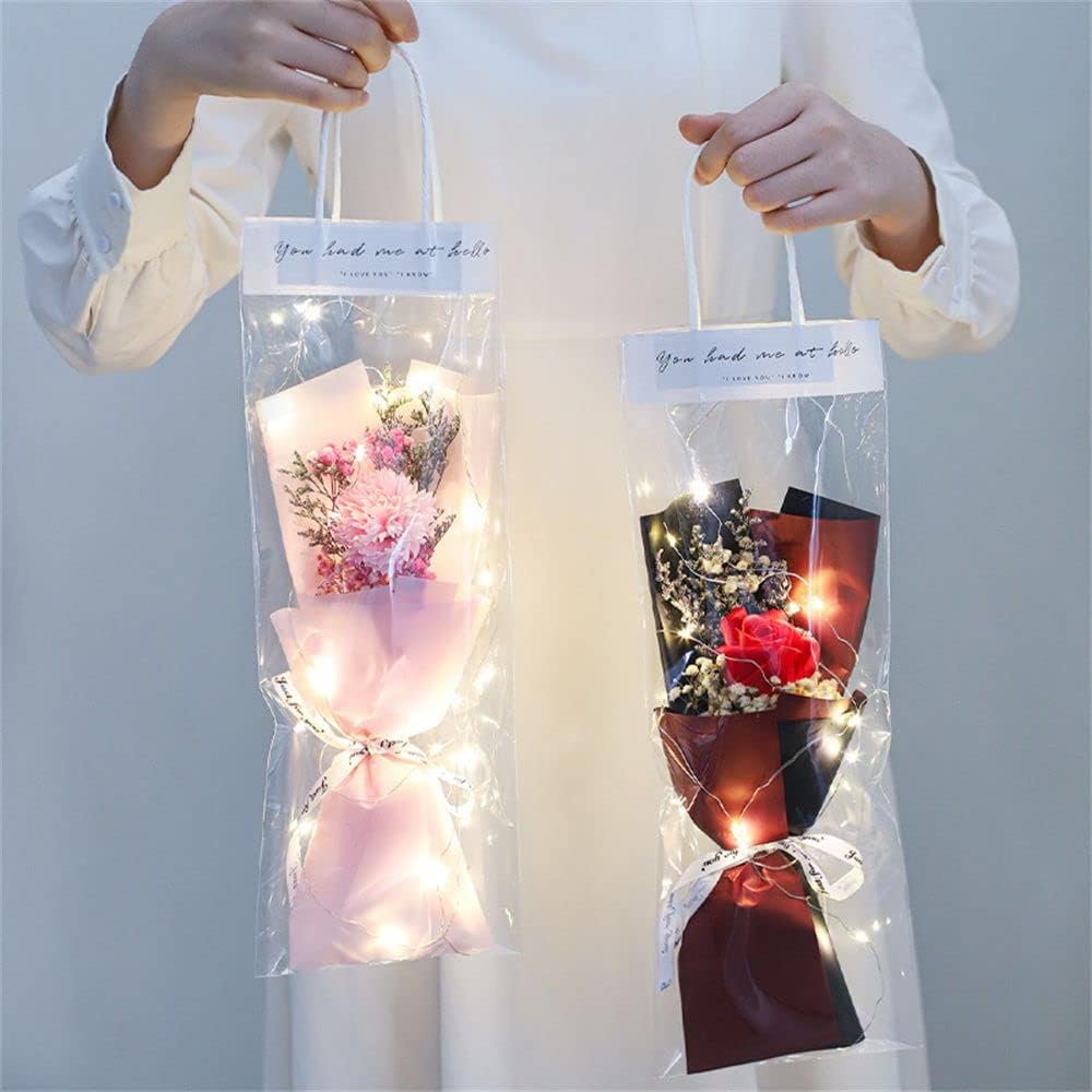 1pc Ribbon Decor Clear Gift Bag, Large Portable Flower Wrapping Bag For  Party