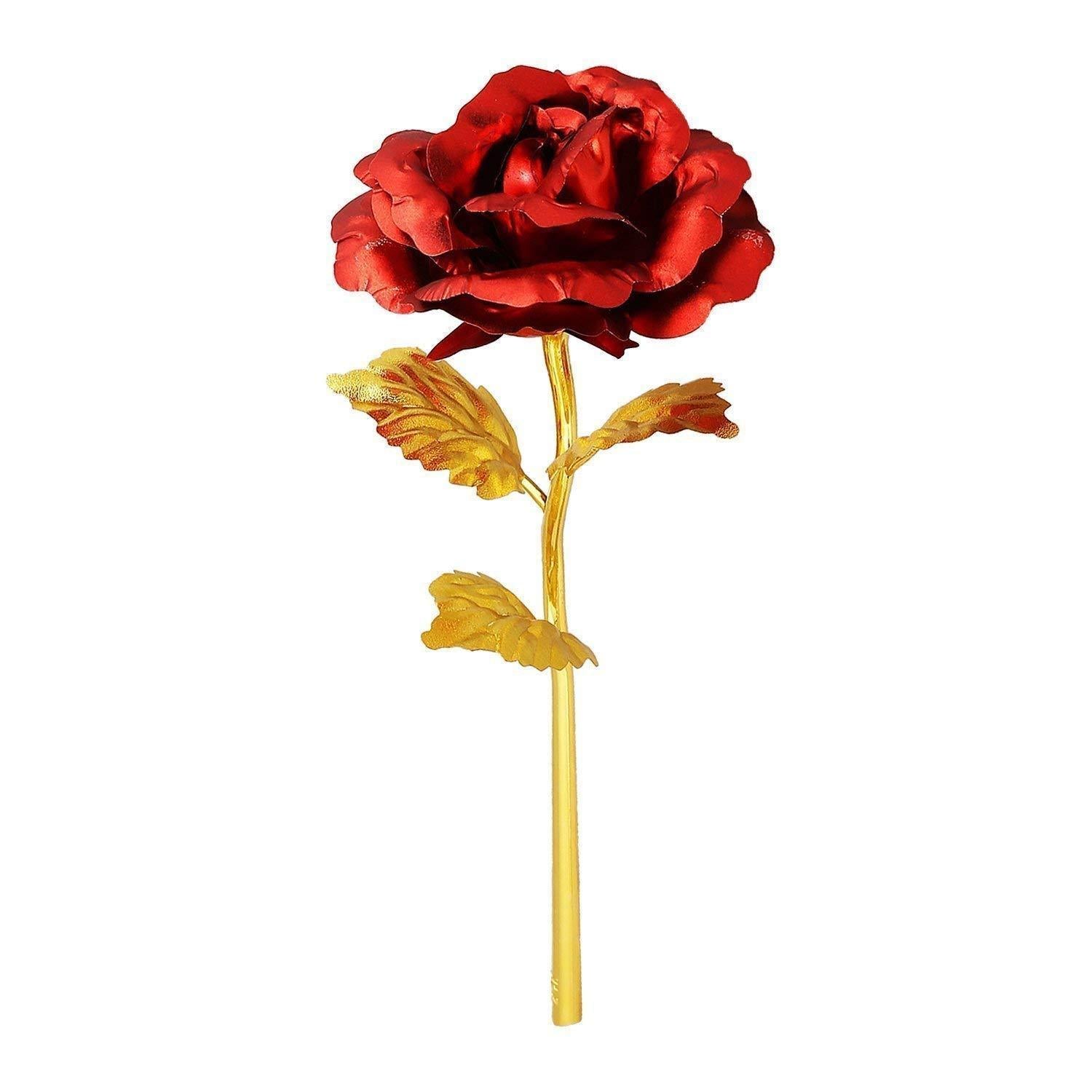 0879 24K Artificial Golden Rose/Gold Red Rose with Gift Box (10 inches) - SkyShopy