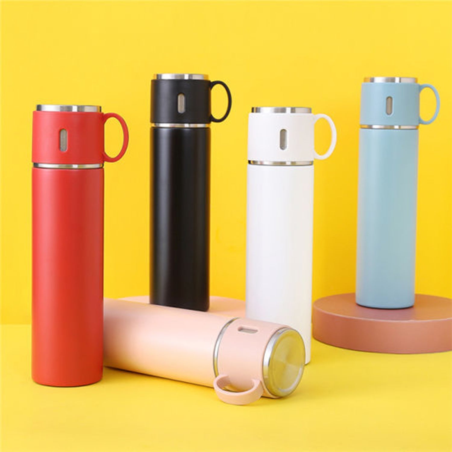2834 Stainless Steel Vacuum Flask Set with 3 Steel Cups Combo for Coffee  Hot Drink and