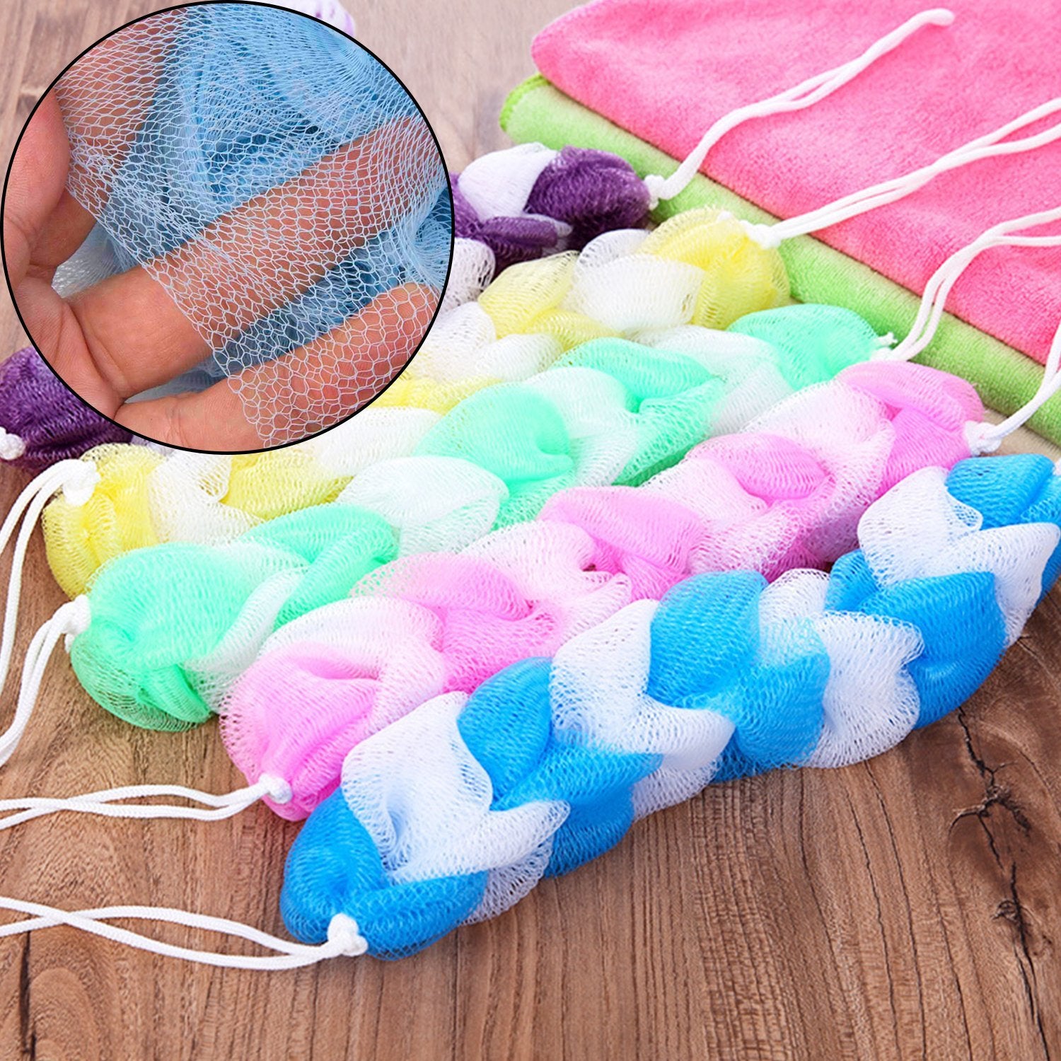 6073 Hanging Bath Shower Long Loofah Sponge Pouf Body Scrubber (pack of 6) 6073 Hanging Bath Shower Long Loofah Sponge Pouf Body Scrubber (pack of 6)