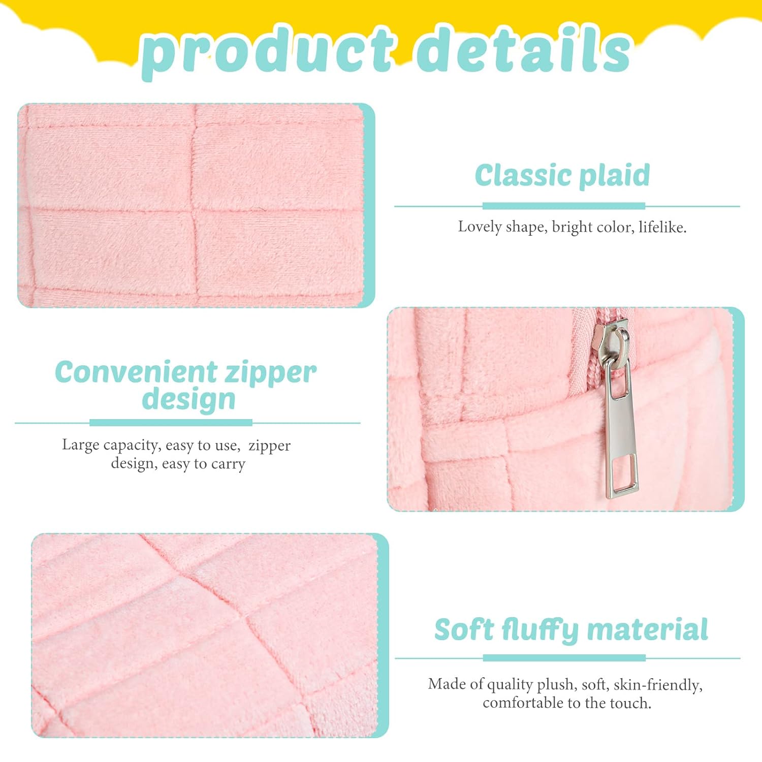 SkyShopy 1 Pcs Plush Makeup Bag Checkered Cosmetic Bag Cosmetic Travel Bag Large Zipper Travel Toiletry Bag Portable Multi Functional Capacity Bag Cute Makeup Brushes Storage Bag for Women, Pink, Blue, White, pink, blue, white, approx. 4.13 x 6.69 inches