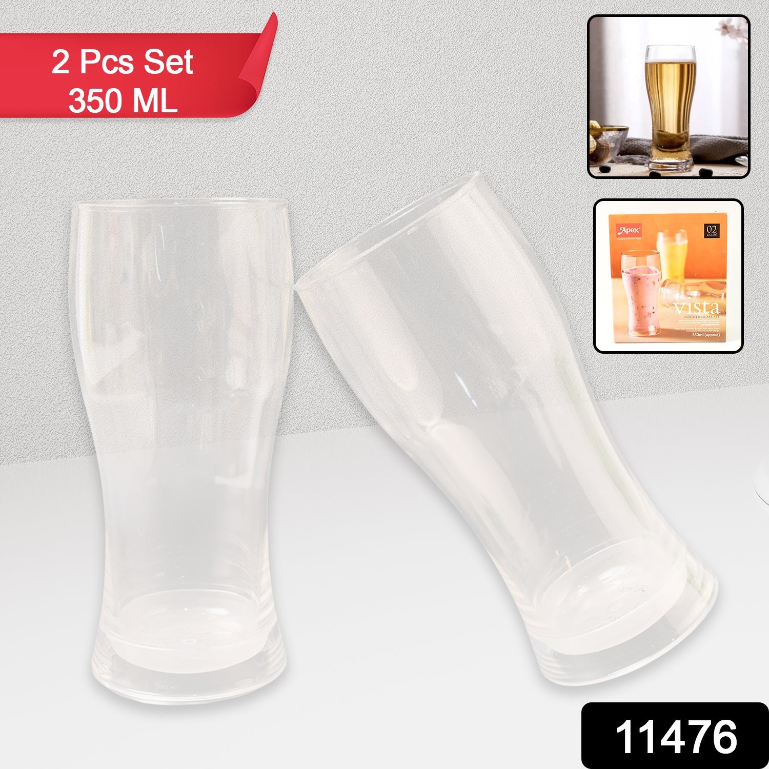 Apex Vista Unbreakable Pitcher Glass Set – 350 ML (Approx) | 2-Piece