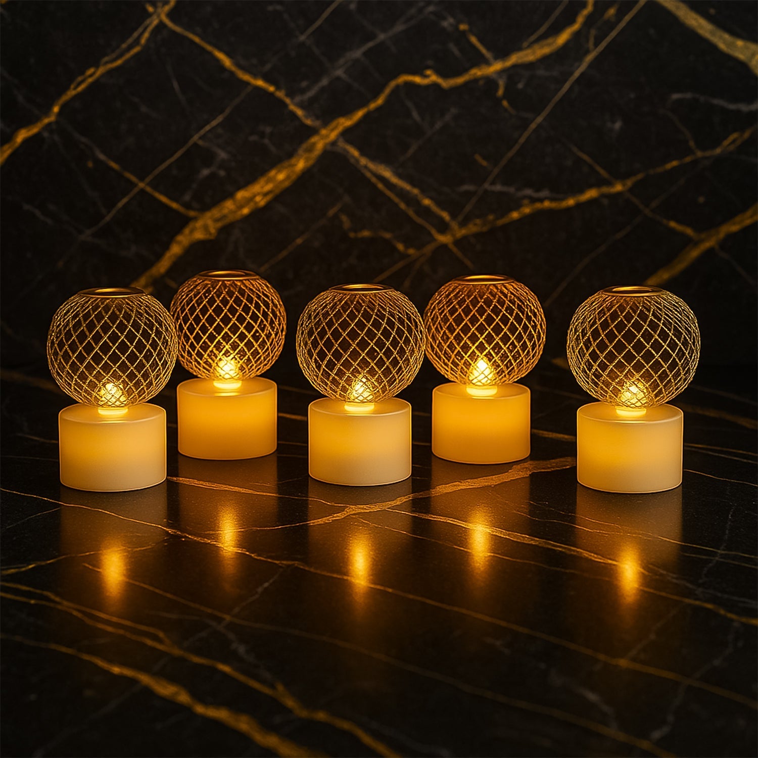 LED Ball Shaped Decorative Light with Mesh Cover (5 Pc / Set)