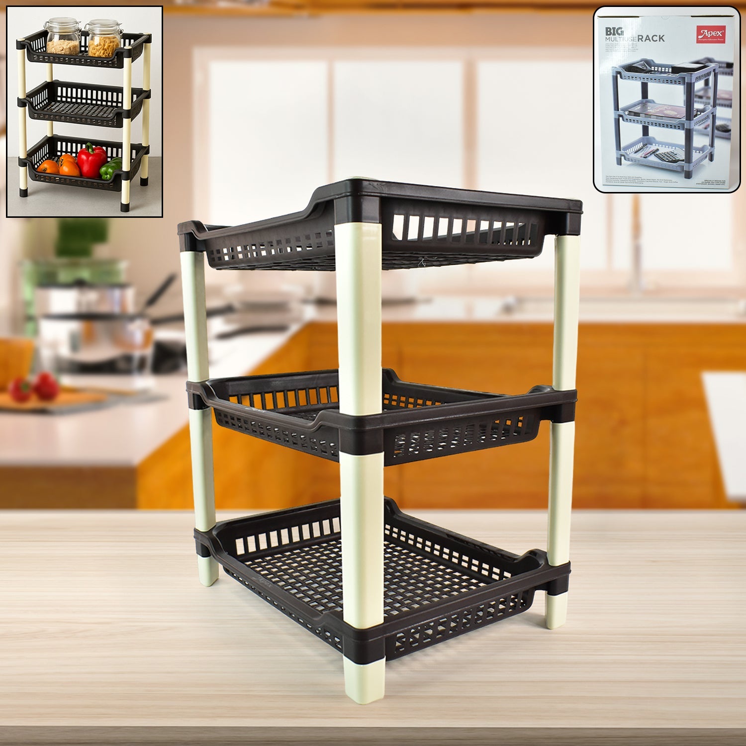 Apex Big Multi use Plastic Storage Rack – 3-Tier (1 Pc) – Sky Shopy