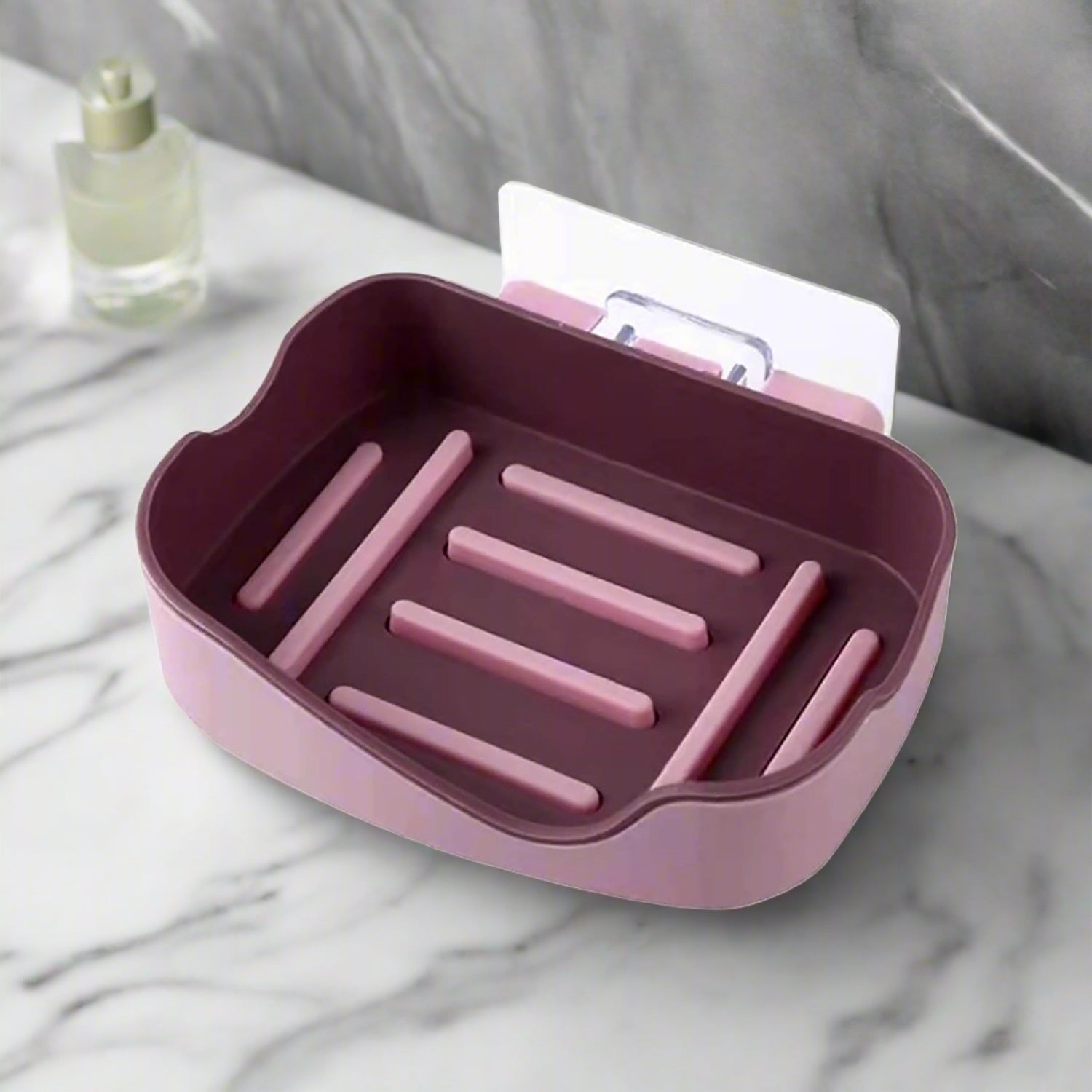 17990 Plastic Soap Dish Holder for Bathroom Shower Wall Mounted Self Adhesive Soap Holder Saver Tray-Plastic Sponge Holder for Kitchen Storage Rack Soap Box, Bathroom (1 Pc)
