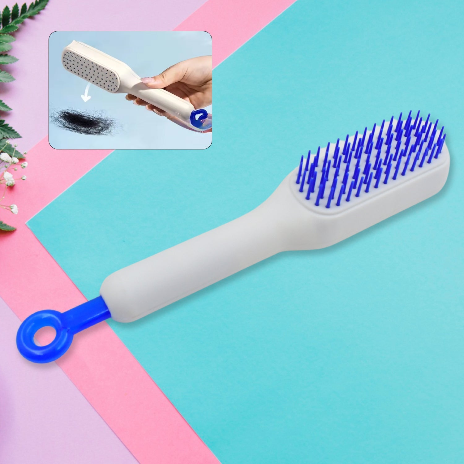 13047 Self-Cleaning Hairbrush, Self-Cleaning Anti-Static Detangling Massage Comb, One-pull Clean Scalable Rotate Lifting Self Cleaning Hairbrush Hair Styling Tools