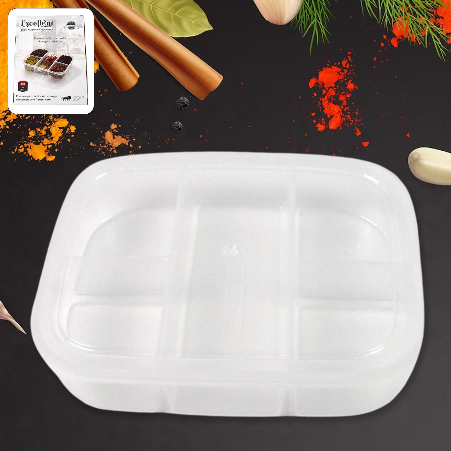 Plastic 5- Compartment Excellent container Reusable Lunch Box (1 Pc)