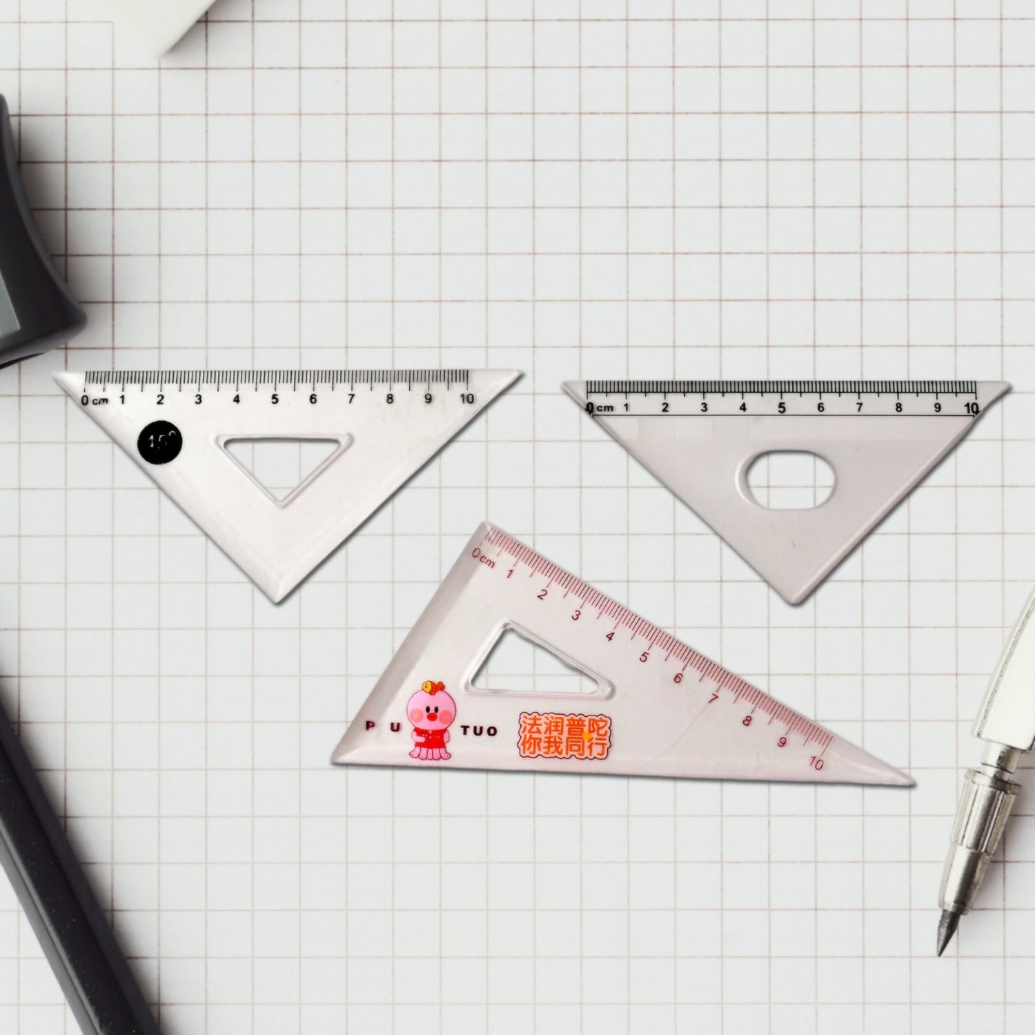 Transparent Plastic Set Square Ruler Kit (3 Pc)