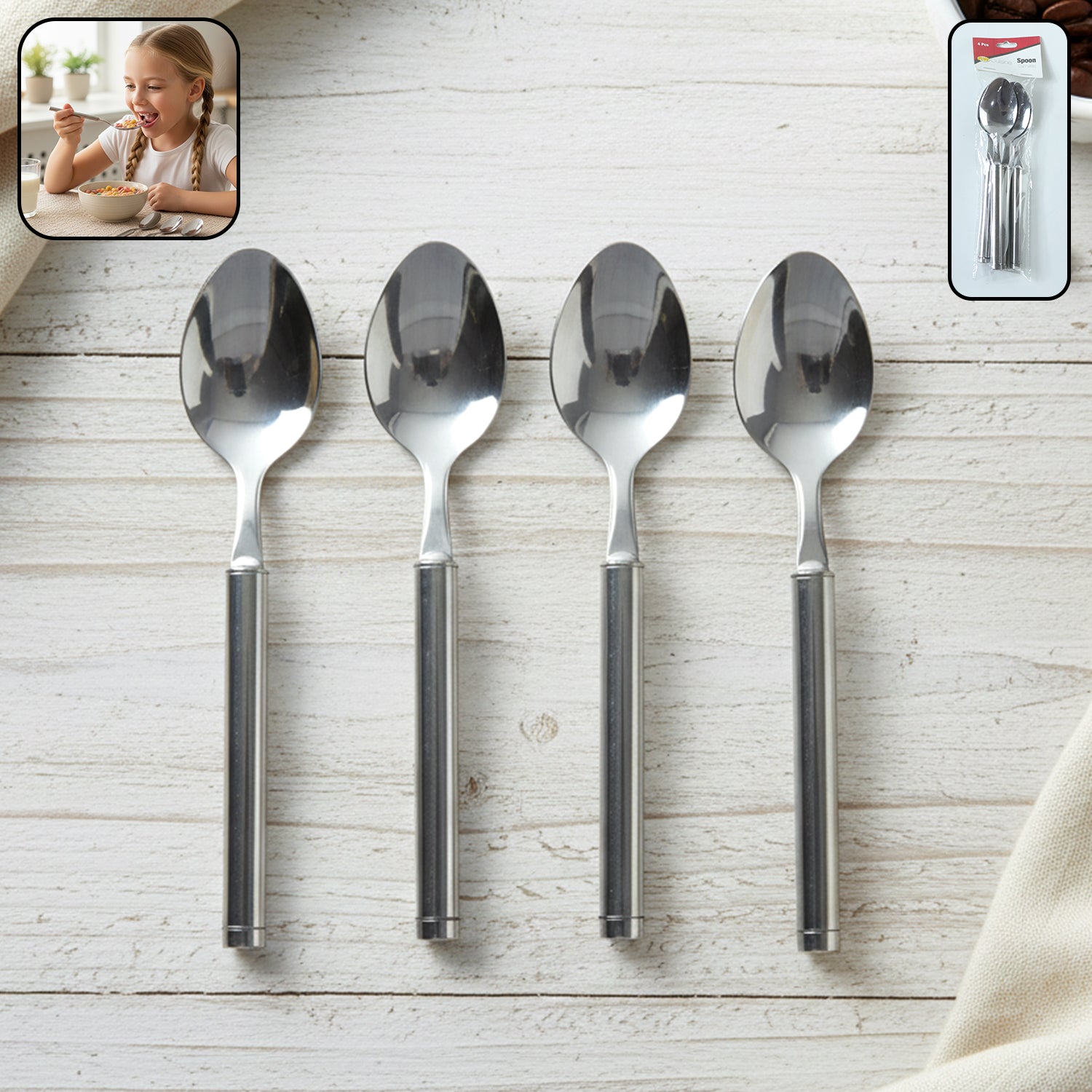 Stainless Steel 4Pc Dinner Spoon Set | Table Spoons Online – Sky Shopy
