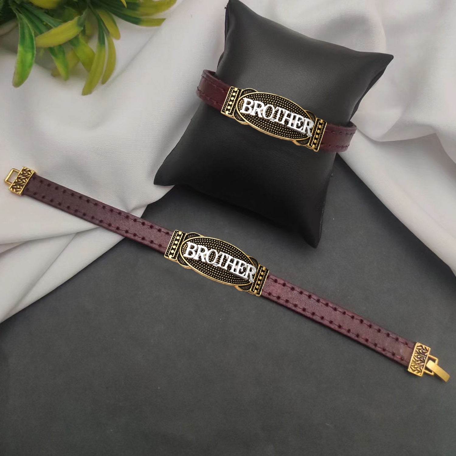 Brother Design Printed Leather Belt Rakhi / Bracelet (1 Pc)