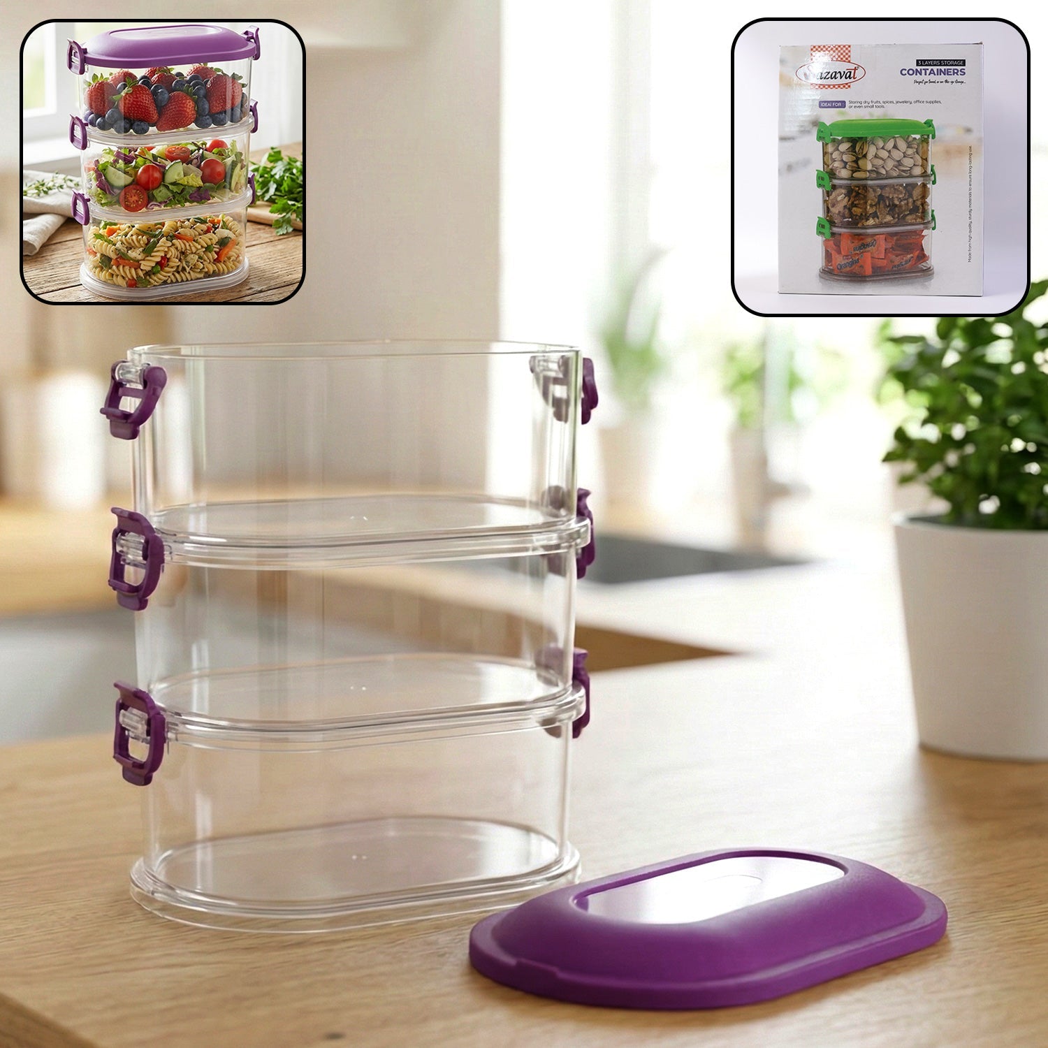 Food Container Layer 3 Layer Stackable Airtight Food Storage Container Set (1 Set) – Sky Shopy