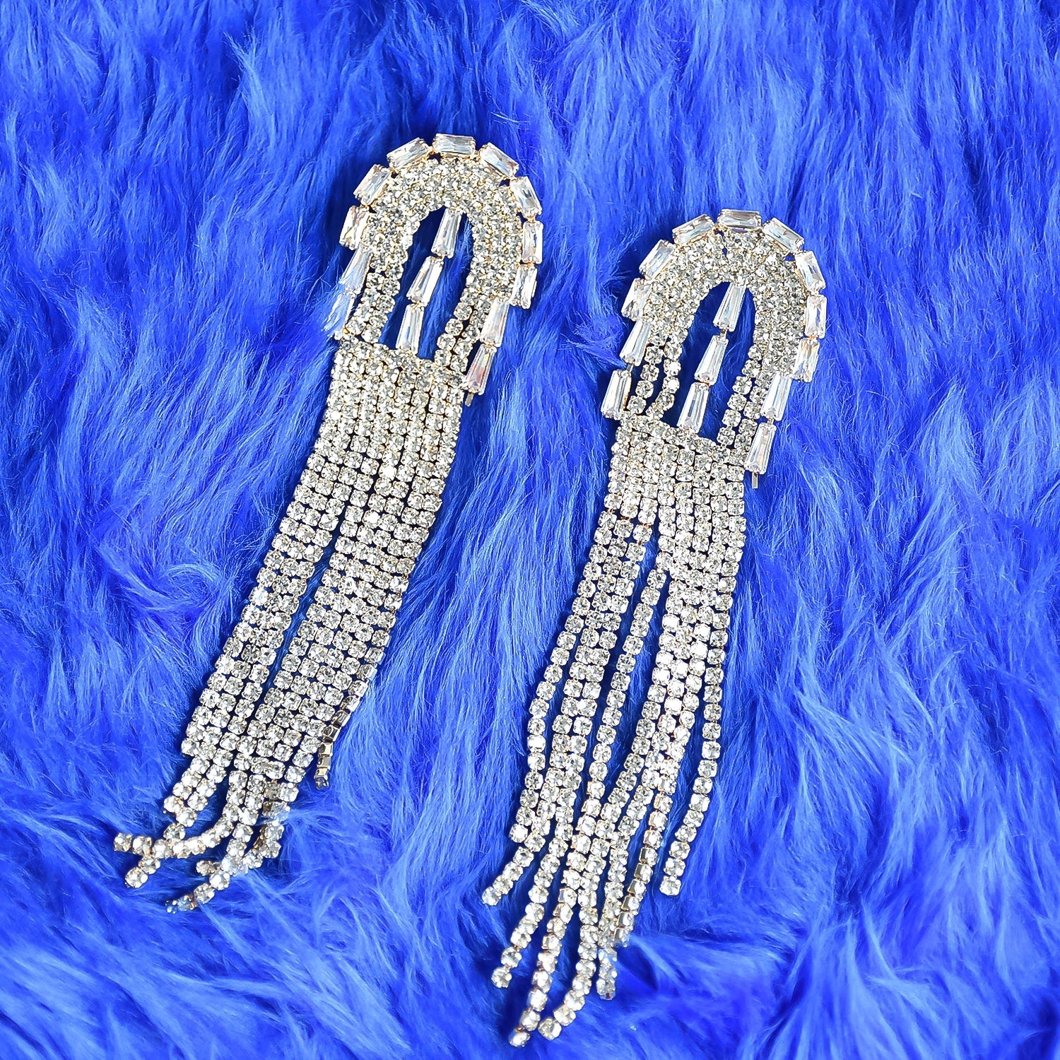 Tassel Crystal Fringe Rhinestone Studded Dangle Earrings Alloy Tassel Earring