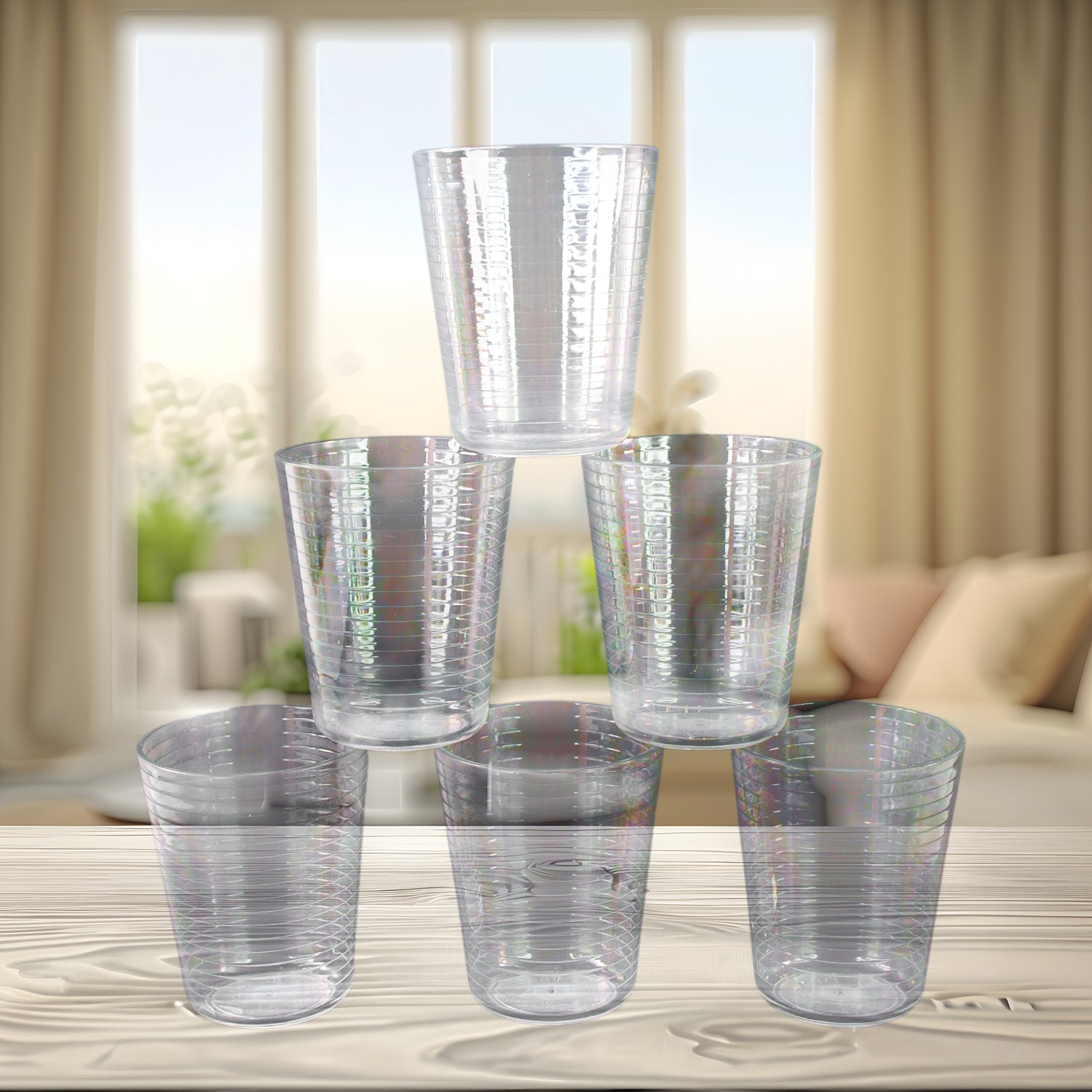 Apex Pyramid Design Unbreakable Plastic Glass – 300 ML
