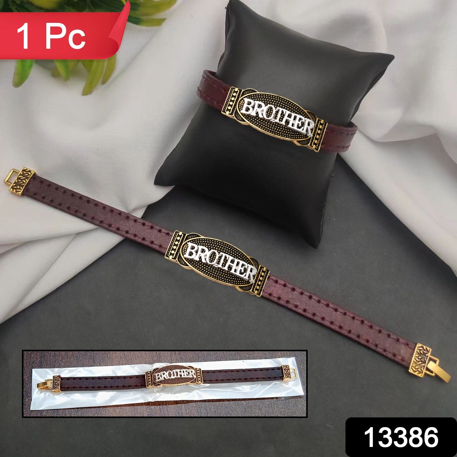 Brother Design Printed Leather Belt Rakhi / Bracelet (1 Pc)