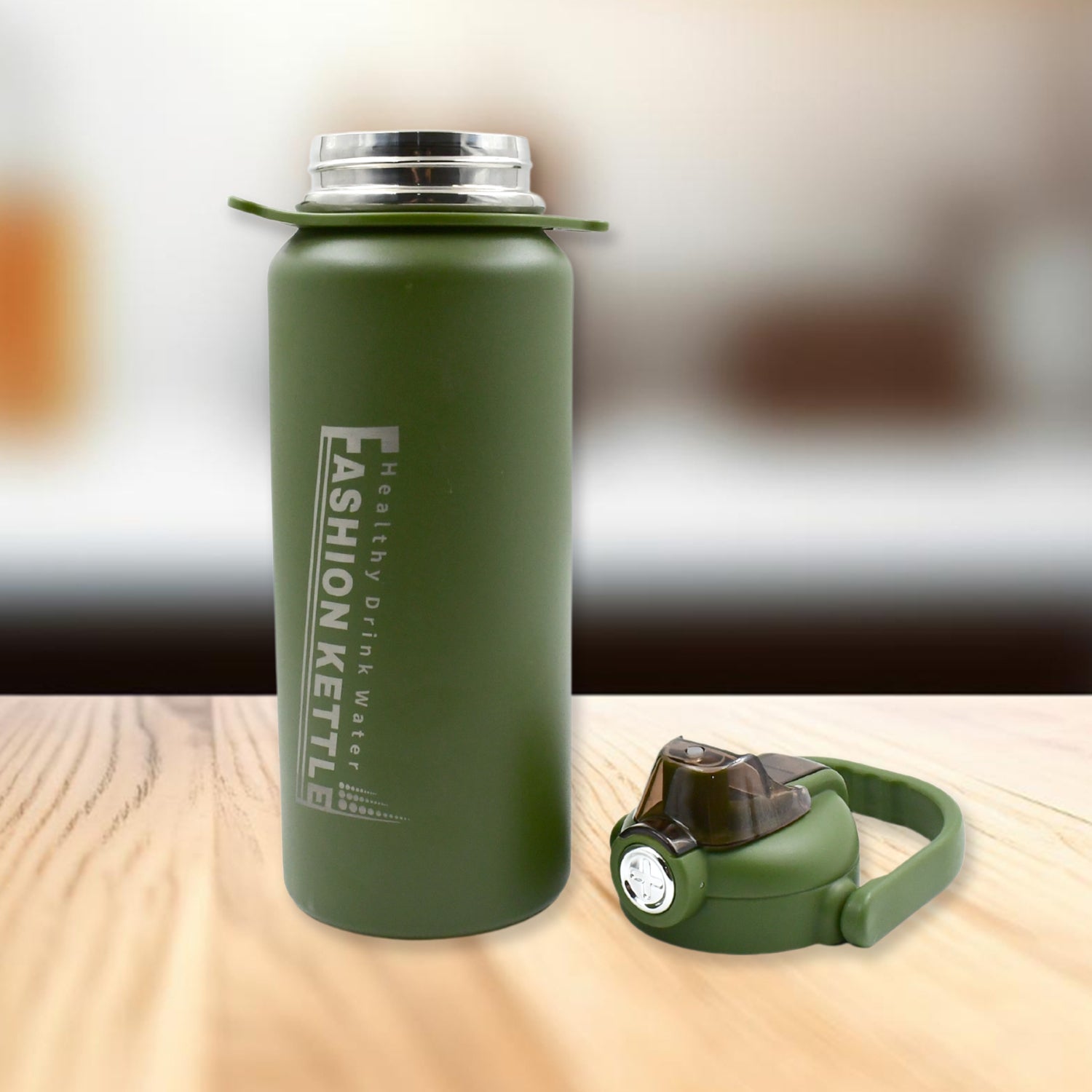 13039 Stainless Steel Water Bottle with Straw, Strap & Handle