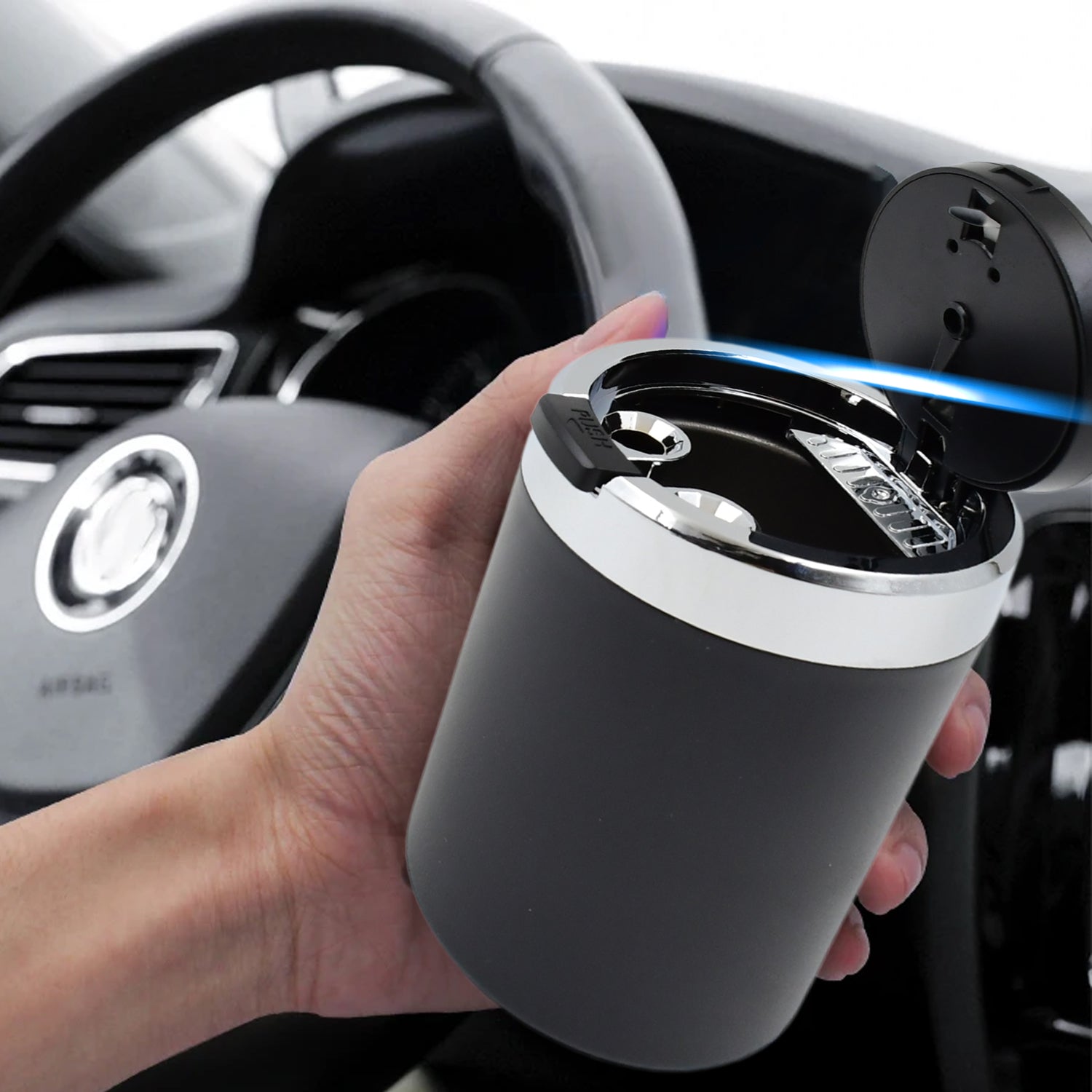 Portable Car Ashtray with Lid and Blue LED Light (1 Pc)