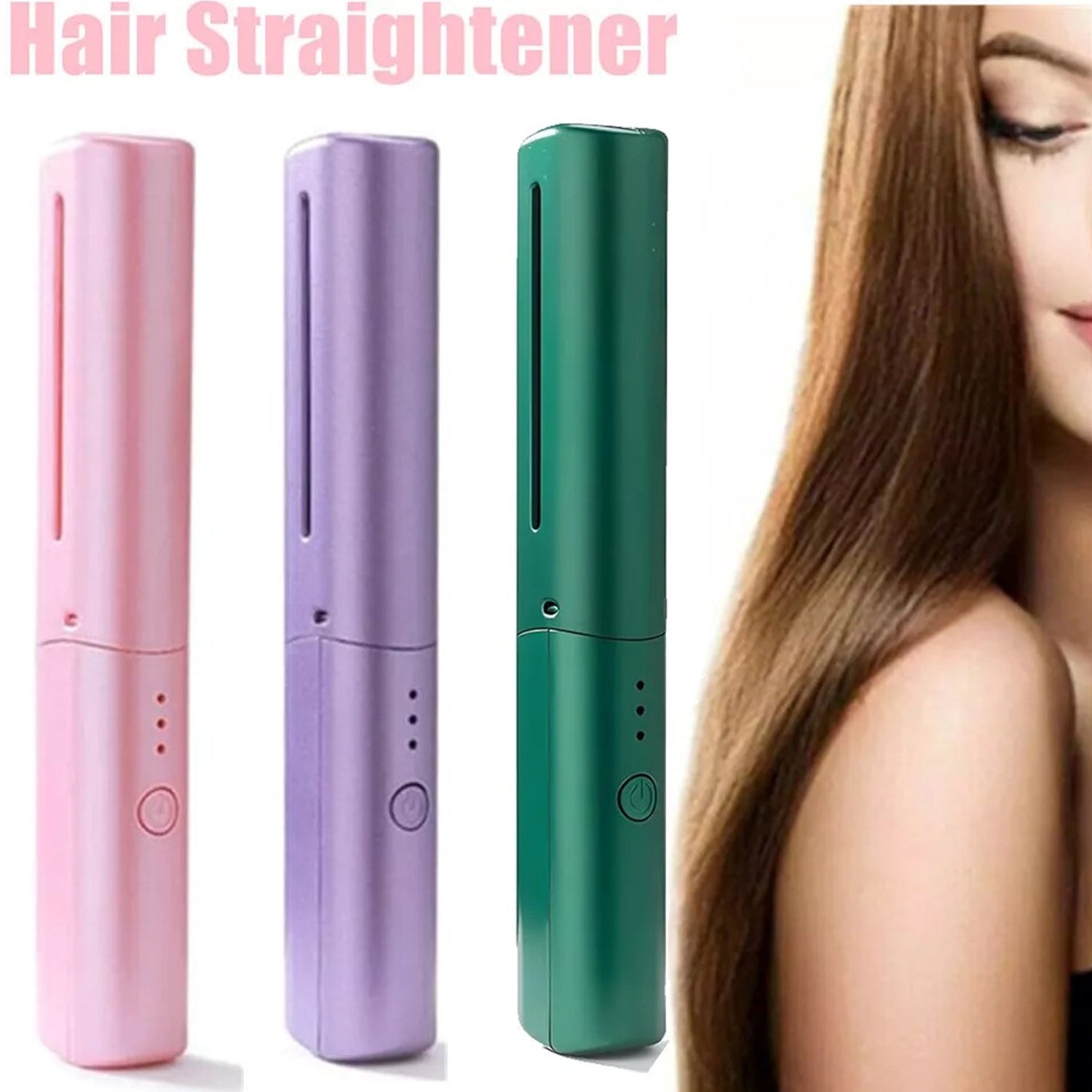 13072 Rechargeable Mini Hair Straightener, Travel Portable USB Charging Cordless Hair Straightener Bursh, Three Temperature Adjustments Flat Iron Comb (1 Pc)