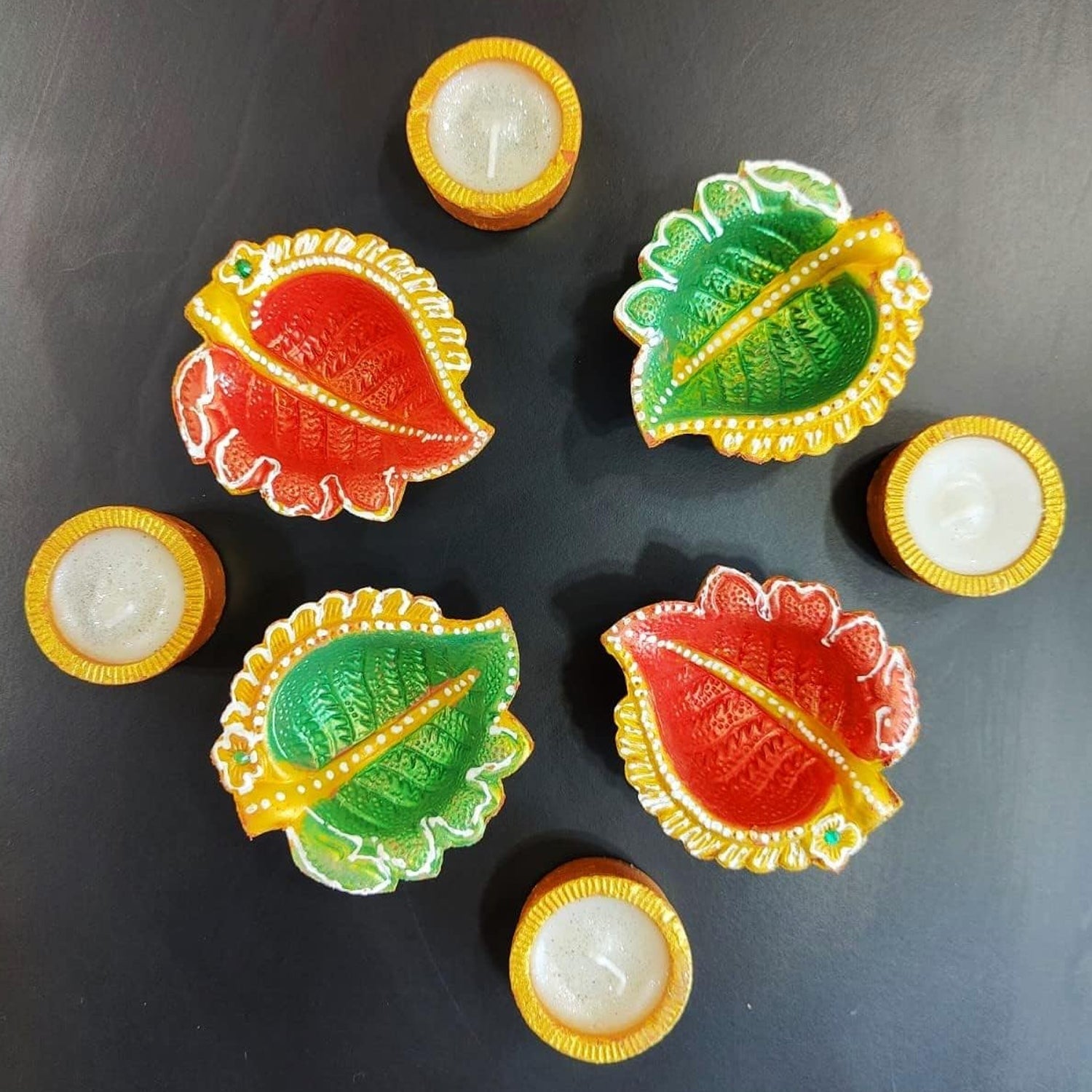 Decorative Hand Painted Clay Puja Diya for Diwali Handmade Diya (6 Pcs Set)