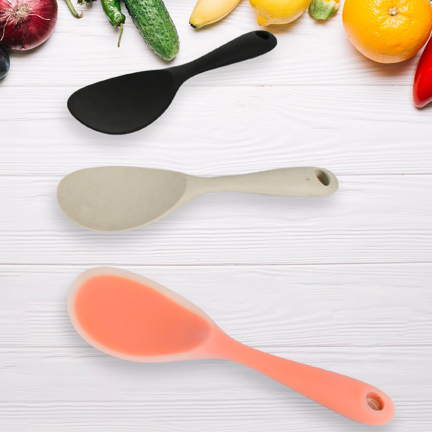 5620 Silicone Rice Paddle Spoon Non Stick Rice Spoon Heat-Resistant Kitchen Gadge Rice Spoon with Hanging Hole Perfect for Rice Mashed Potato (6 pcs set / 22 cm)