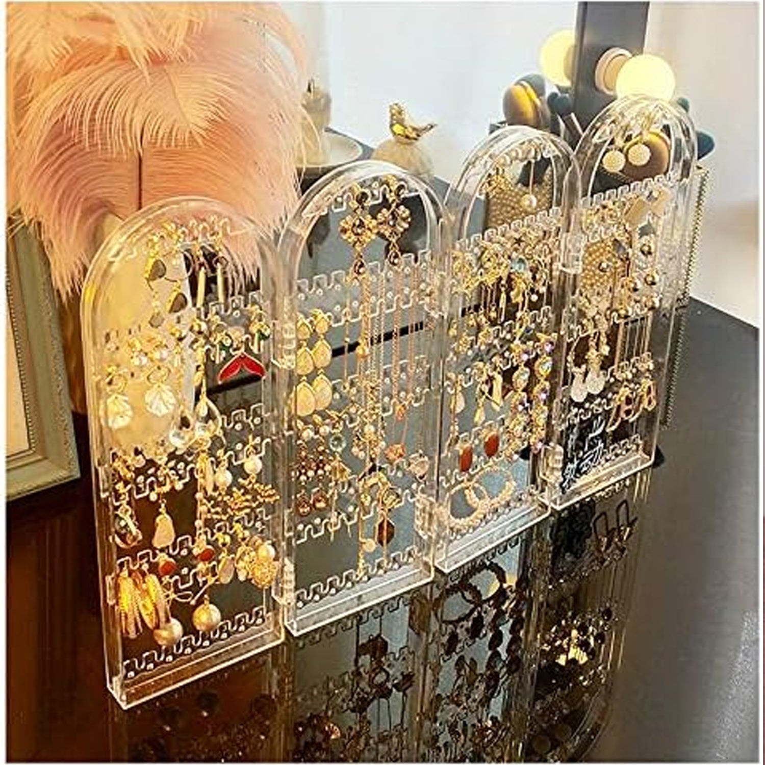 4 Folding Storage Hanger Acrylic Earring Screen Holder Display Stand Clear (1 Set)