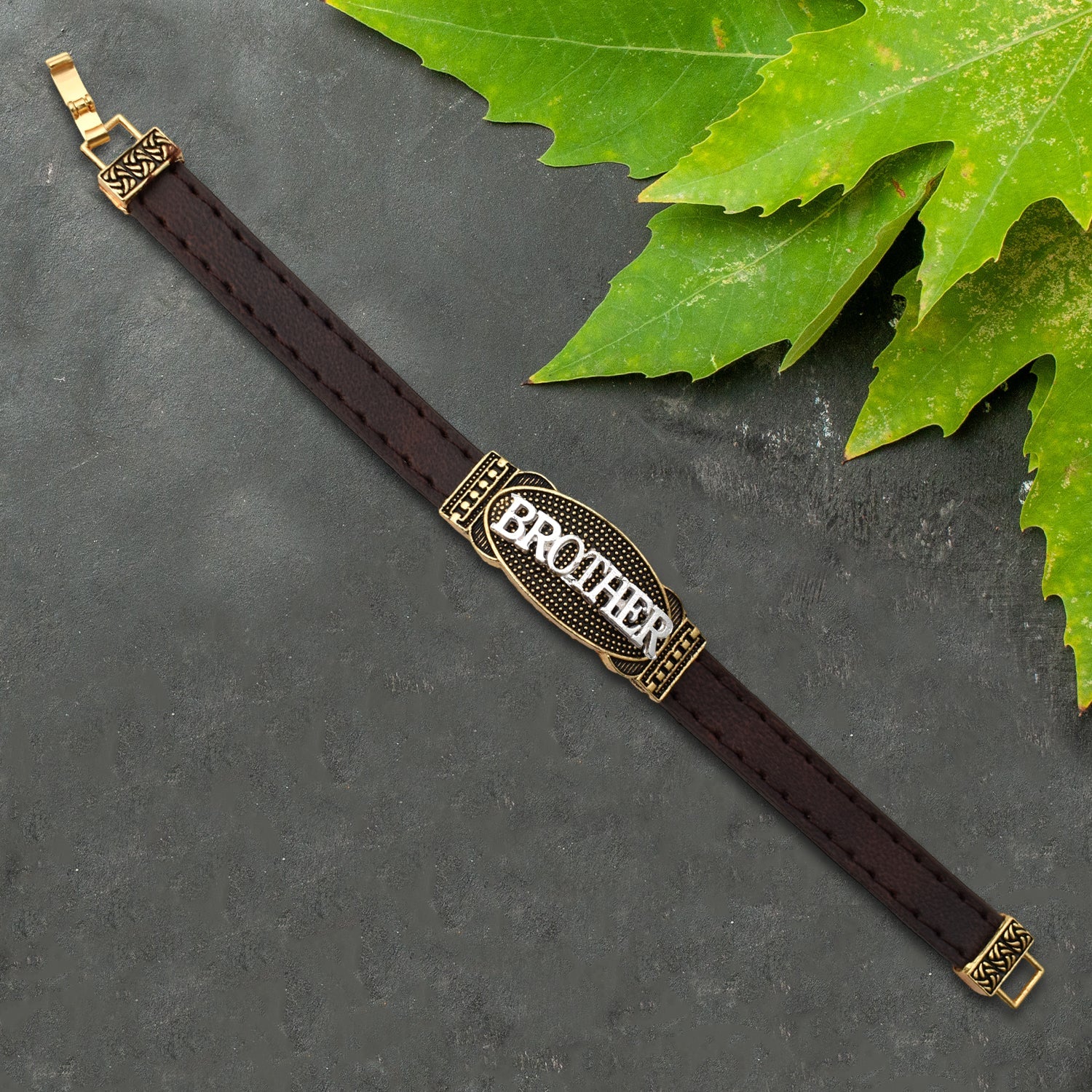 Brother Design Printed Leather Belt Rakhi / Bracelet (1 Pc)