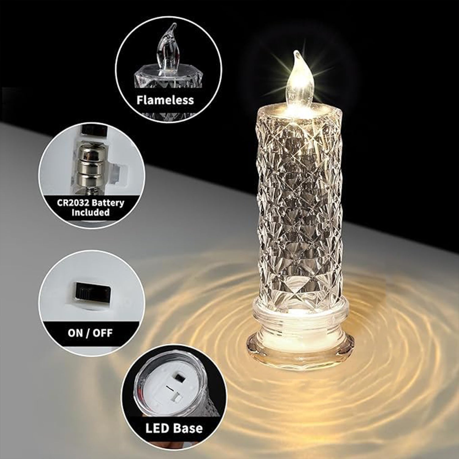 Rose Candles for Home Decoration, Crystal Candle Lights, Diwali