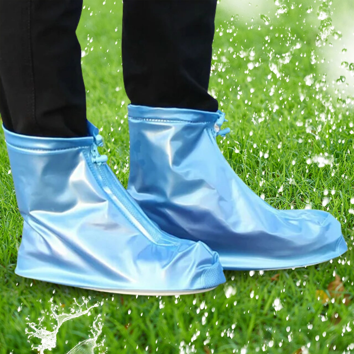 17960 Plastic Shoes Cover Reusable Anti-Slip Boots Zippered Overshoes Covers Transparent Waterproof Snow Rain Boots for Kids / Adult Shoes, for Rainy Season (1 Pair / Blue)