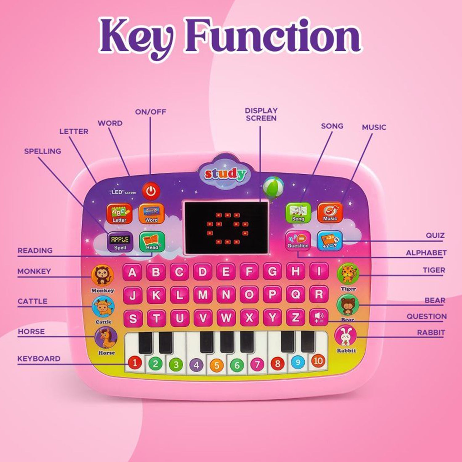Learning Educational Computer Kids Piano Laptop with LED Screen & Music