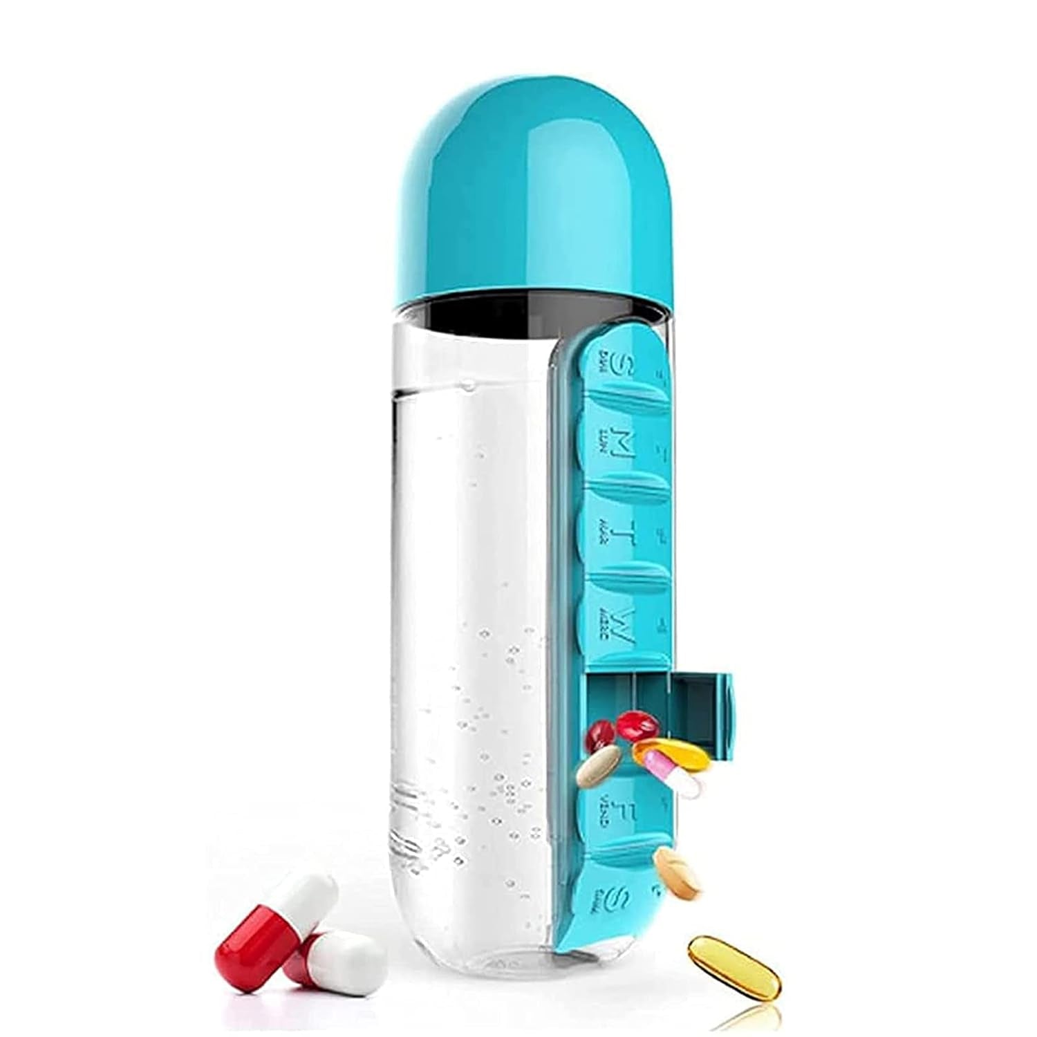 Pill & Vitamin Bottle, Water Bottle Multi Functional Use for Traveling & Outdoor Use Water Bottle, Travelling kit, Summer Special Bottle (600 Ml /  Mix Color )